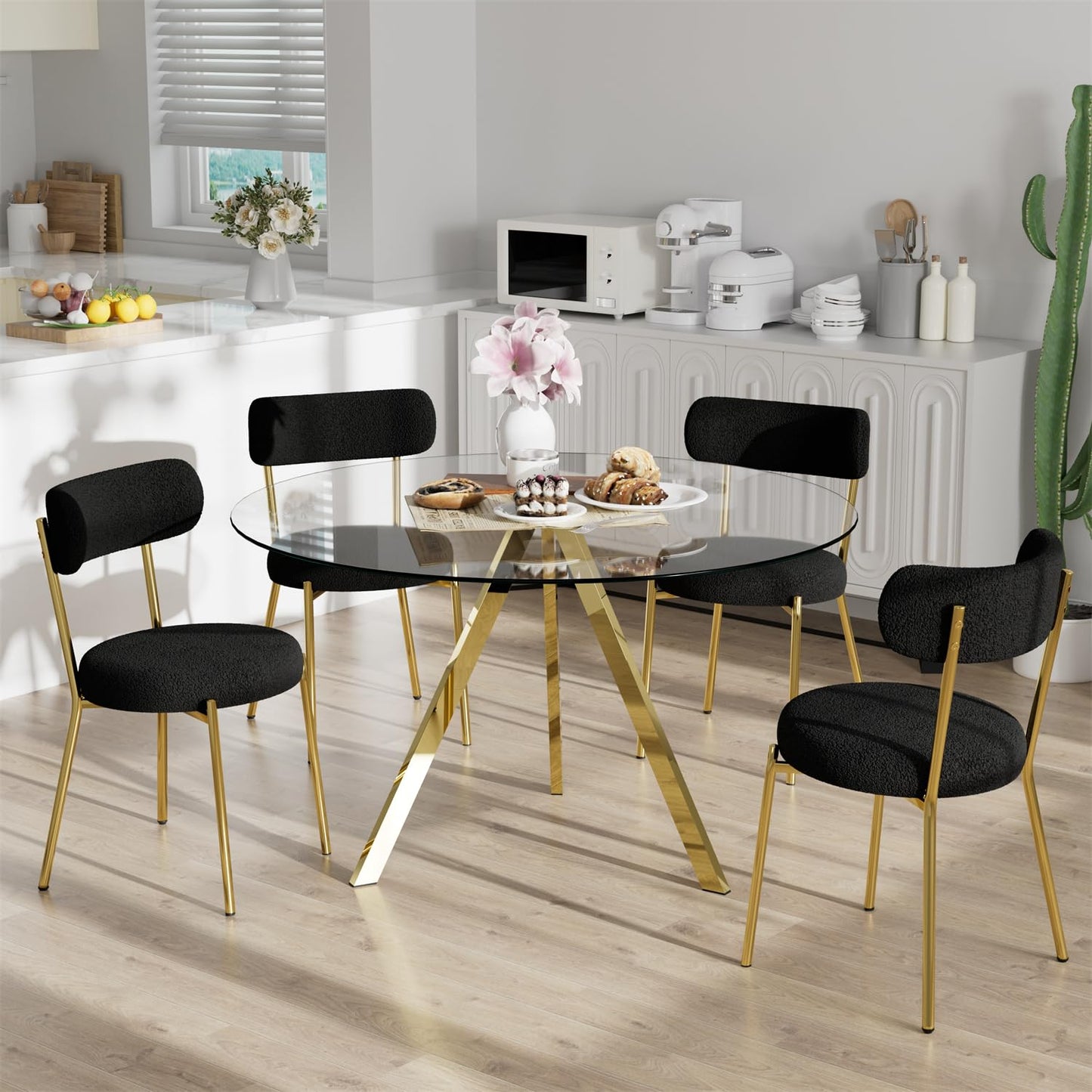 SIZOTA Round Dining Table for 4, 39" Modern Glass Dining Table, Leisure Coffee Table, Kitchen Circle Dinner Table, Saving Space(Gold)