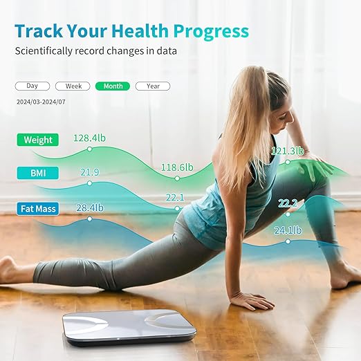 Smart Scale for Body Weight, Digital Bathroom Scale LED Display, BMI, Body Fat, Muscle Mass 18 Body Composition Monitor Health Analyzer Sync Fitness Apps (Silver)