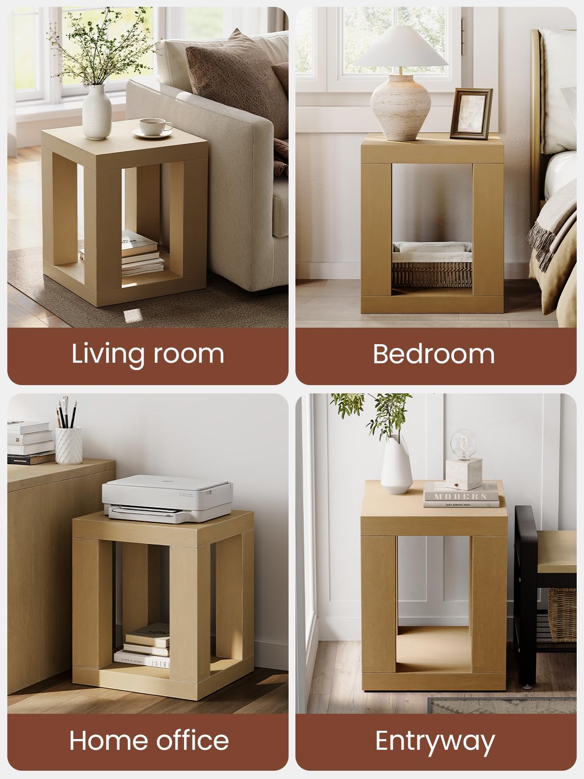 ModernMate Rectangular Side Table, 2-Tier Wooden Bedside Table with Sturdy Frame, Modern End table with Open Shelf Storage, 23.62" Compact Night Stand for Living Room, Bedroom or Small Spaces, Natural
