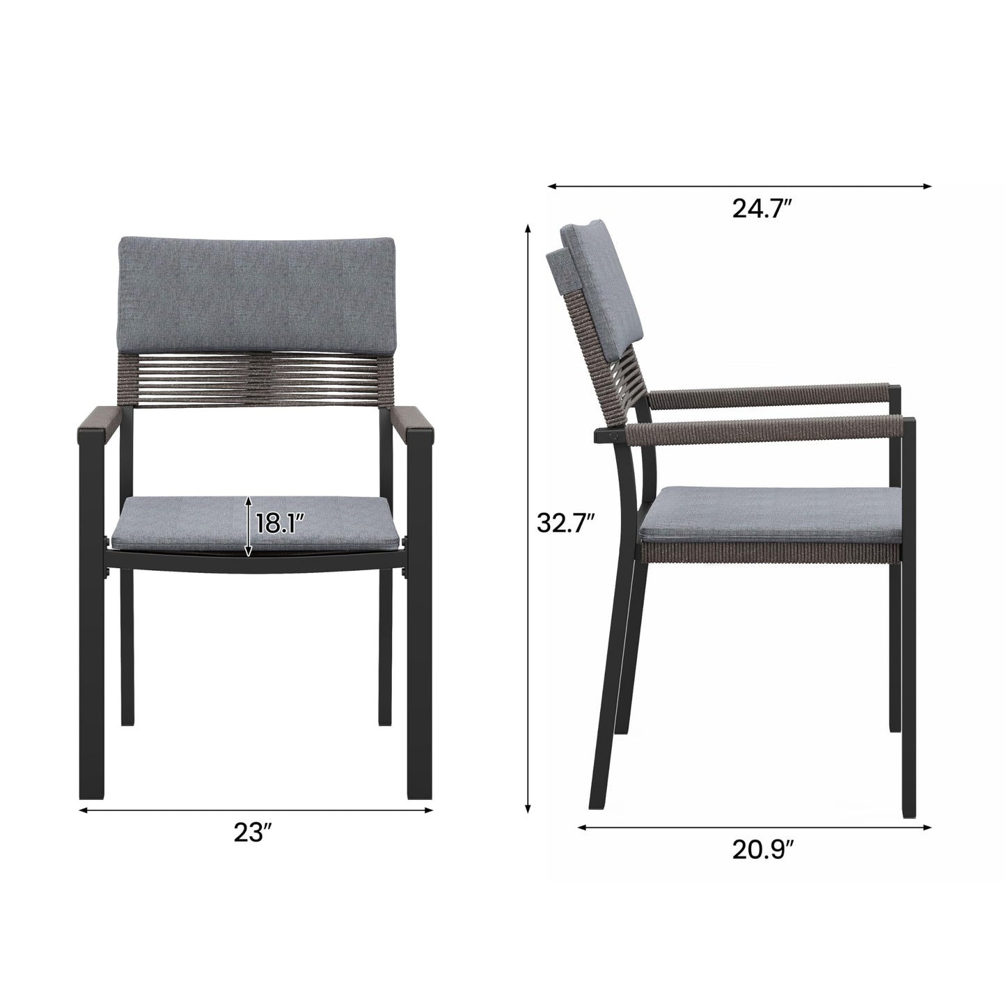 Sundale Outdoor Metal Dining Set for 6, 6-Piece Patio Dining Table and Stackable Rattan Chairs Set with Headrests and Cushions for Backyard, Garden, Deck, Dark Gray