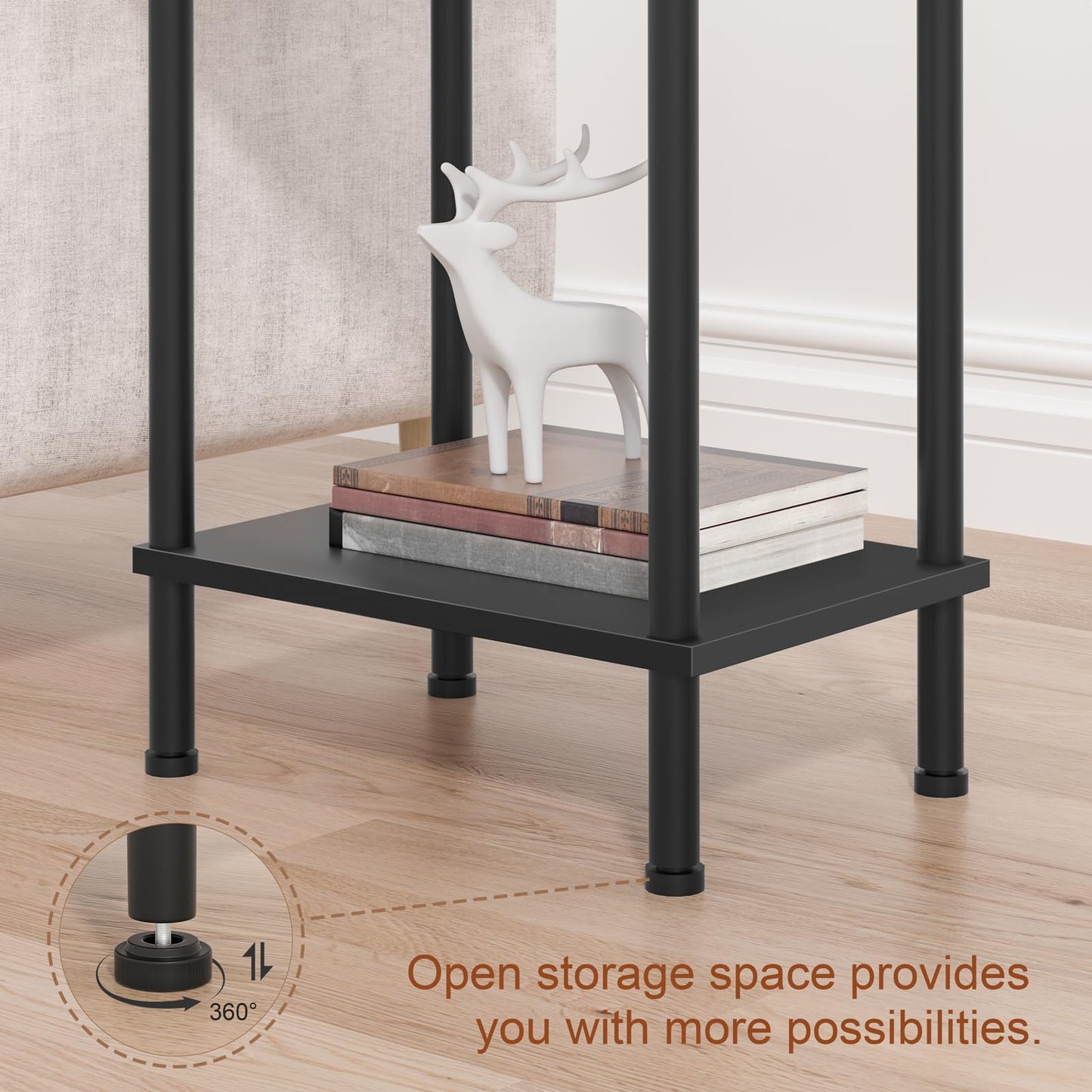YUFAM End Table,Small Side Table,2-Tier Nightstand with Storage Shelf,Sofa Bedside Table for Small Spaces in Living Room,Bedroom, Office,Stable Frame,Easy Assembly,Black