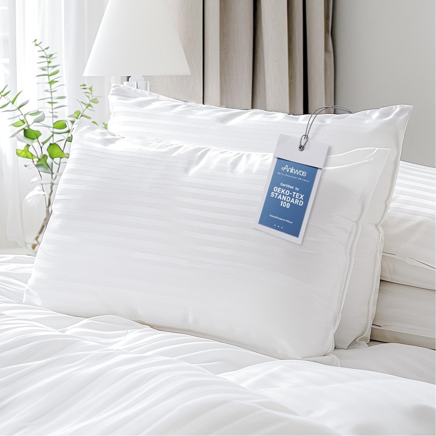 Ankwos Hypoallergenic Side Sleeper Pillows Queen/Standard Size Set of 2 - Soft and Cooling - Hotel Quality Soft Pillows with Cotton Cover Down Alternative Filling,Oeko-TEX Certified