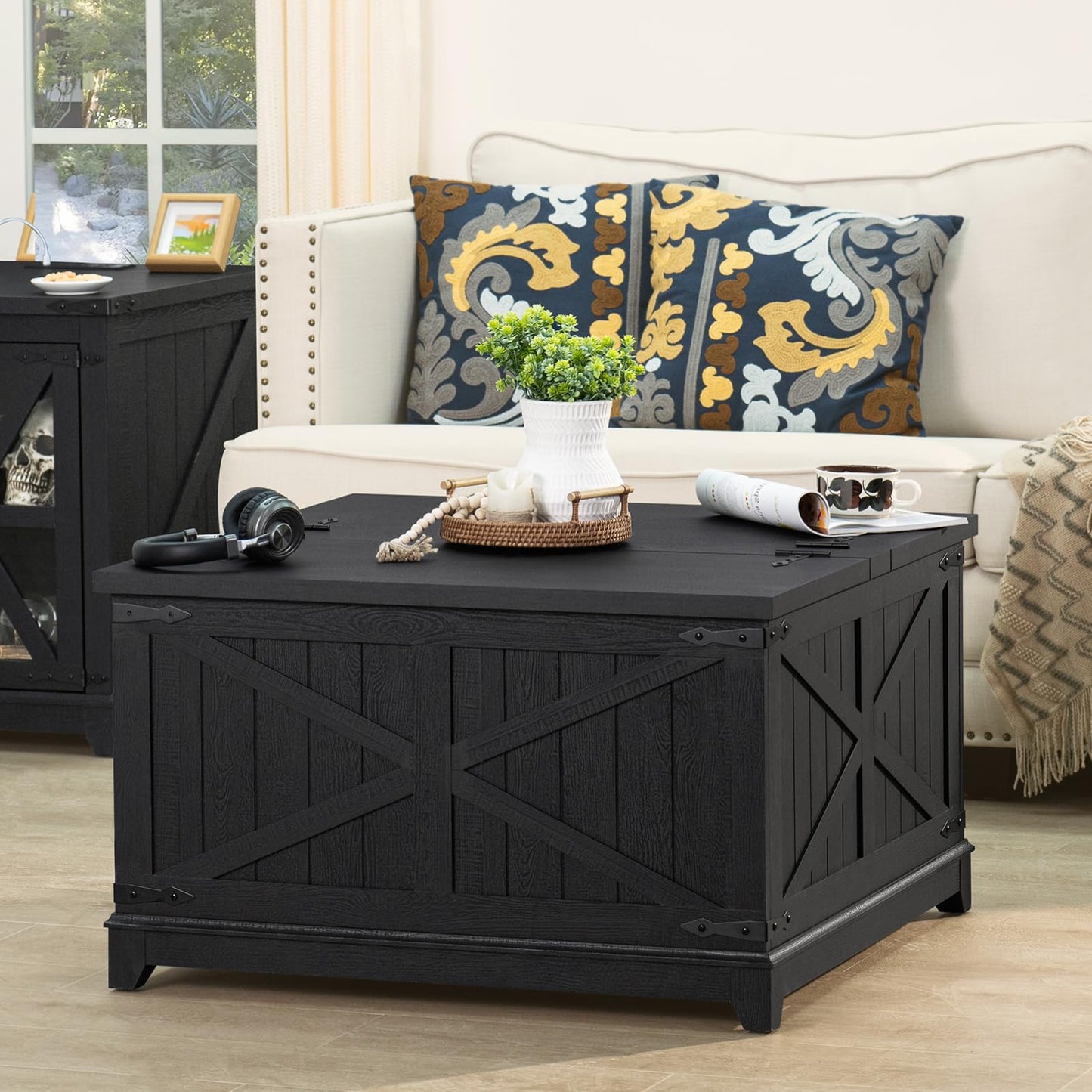 Joaxswe Farmhouse Living Room Sets, Coffee Table with Hidden Storage Organizer and Nightsands with Charging Station, Coffee Table Set of 3 for Living Room,Office, Home