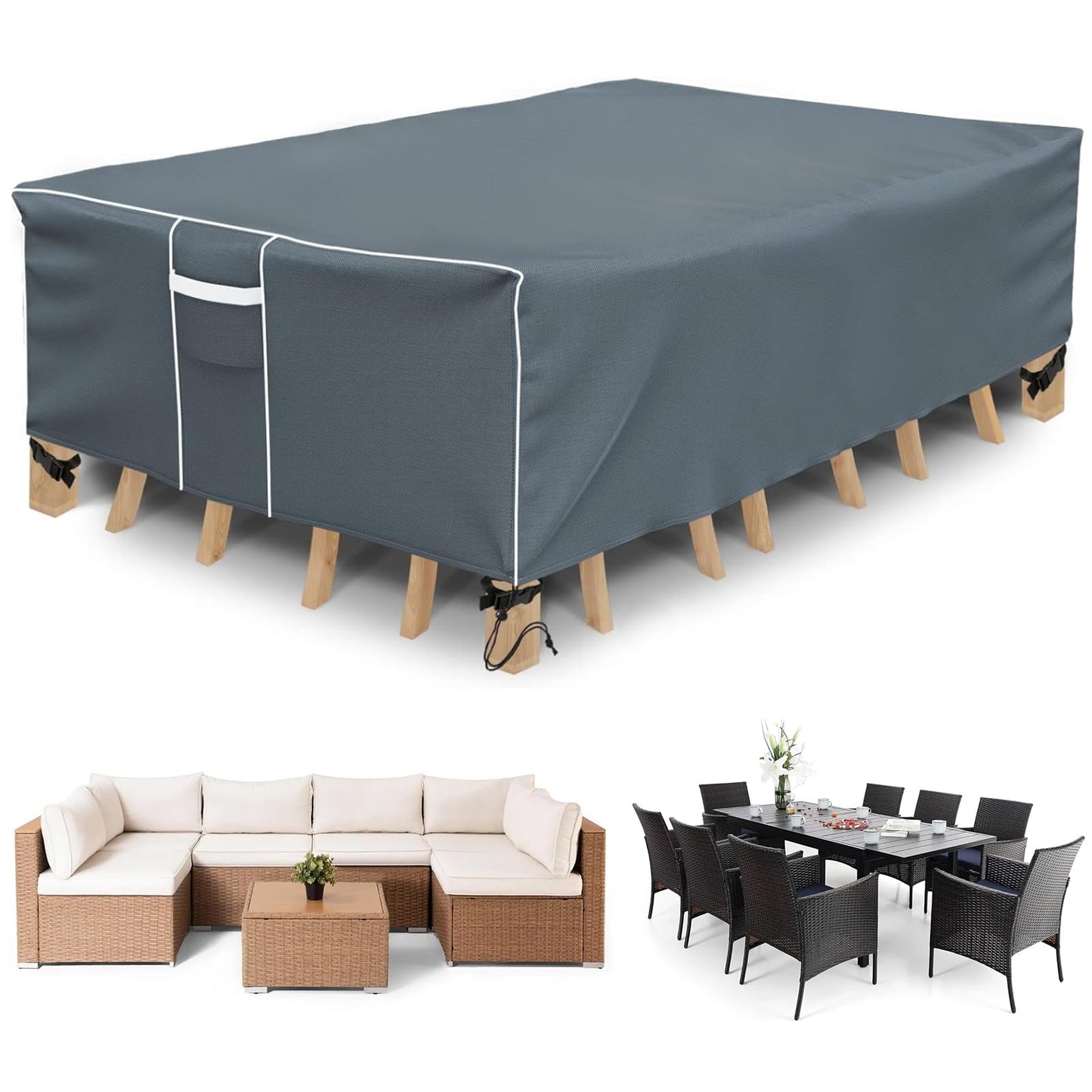 Gasadar Square Patio Heavy Duty Table Cover 600D, Outdoor Patio Sectional Furniture Cover Waterproof for Outdoor Dining Table and Chairs General Purpose, 86" L x 86" W x 29", Grey