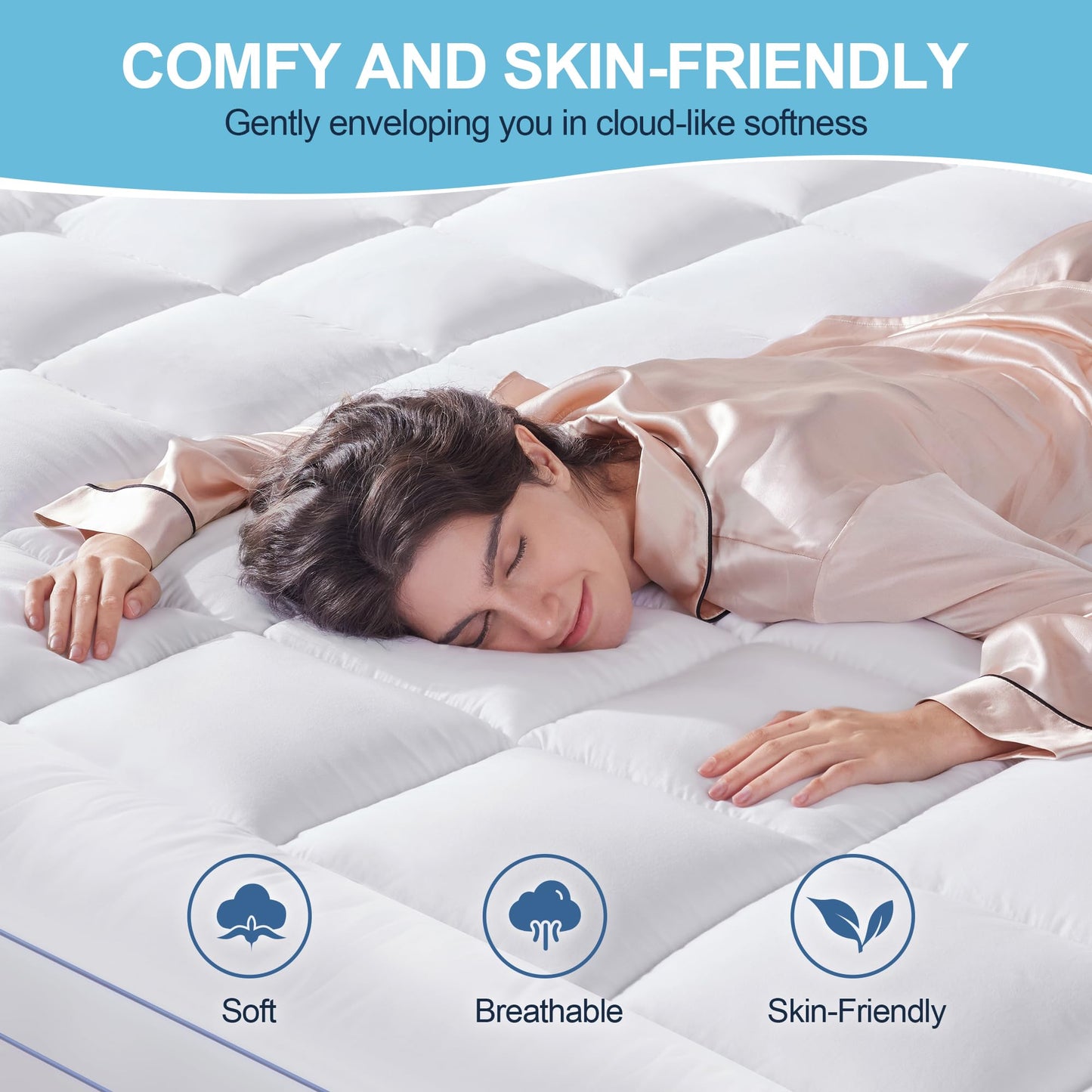 Eiayeebil Memory Foam Queen Mattress Topper, 4 Inch Dual Layer Mattress Pad with Pillow Top Mattress Topper Queen Size Bed Cover, Support for Back Pain (White)