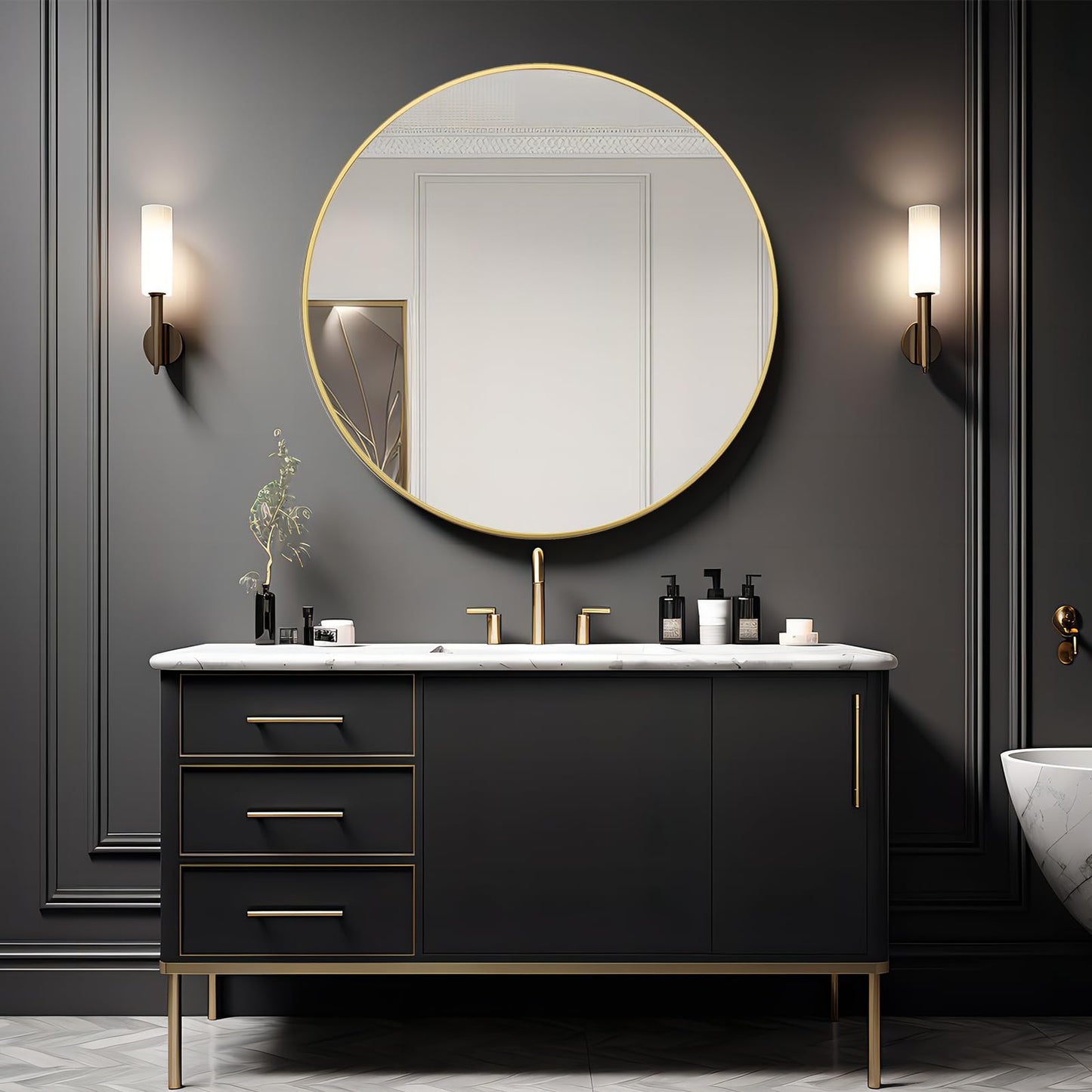 Growsun 39 inch Gold Round Mirror Large Wall Mounted Circle Mirror Metal Frame for Bathroom, Entry, Dining Room, & Living Room