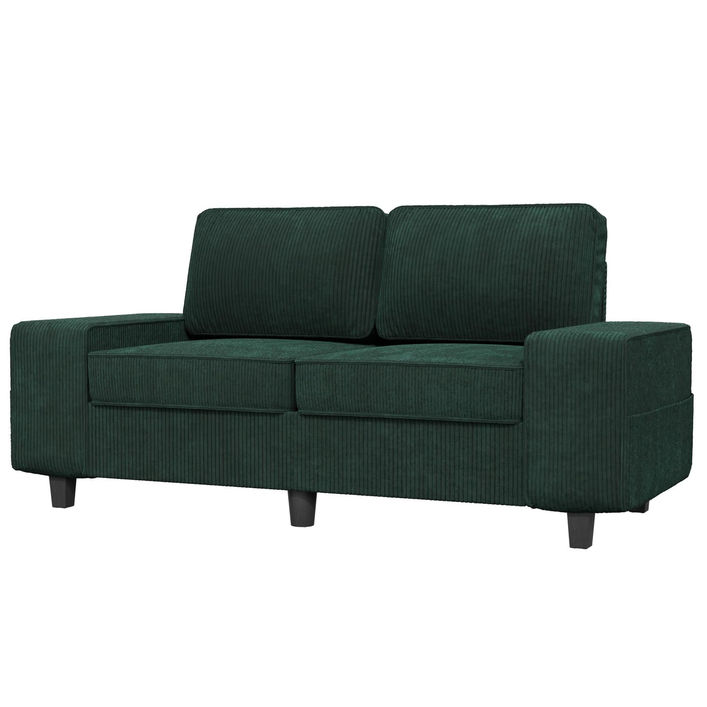 MeetLeisure 71" Corduroy Loveseat Couch, 2 Seater Retro Sofa with 4 Side Pockets, Removable and Washable Cushions, Mid Century Modern, Living Room, Apartment, Office (Green)