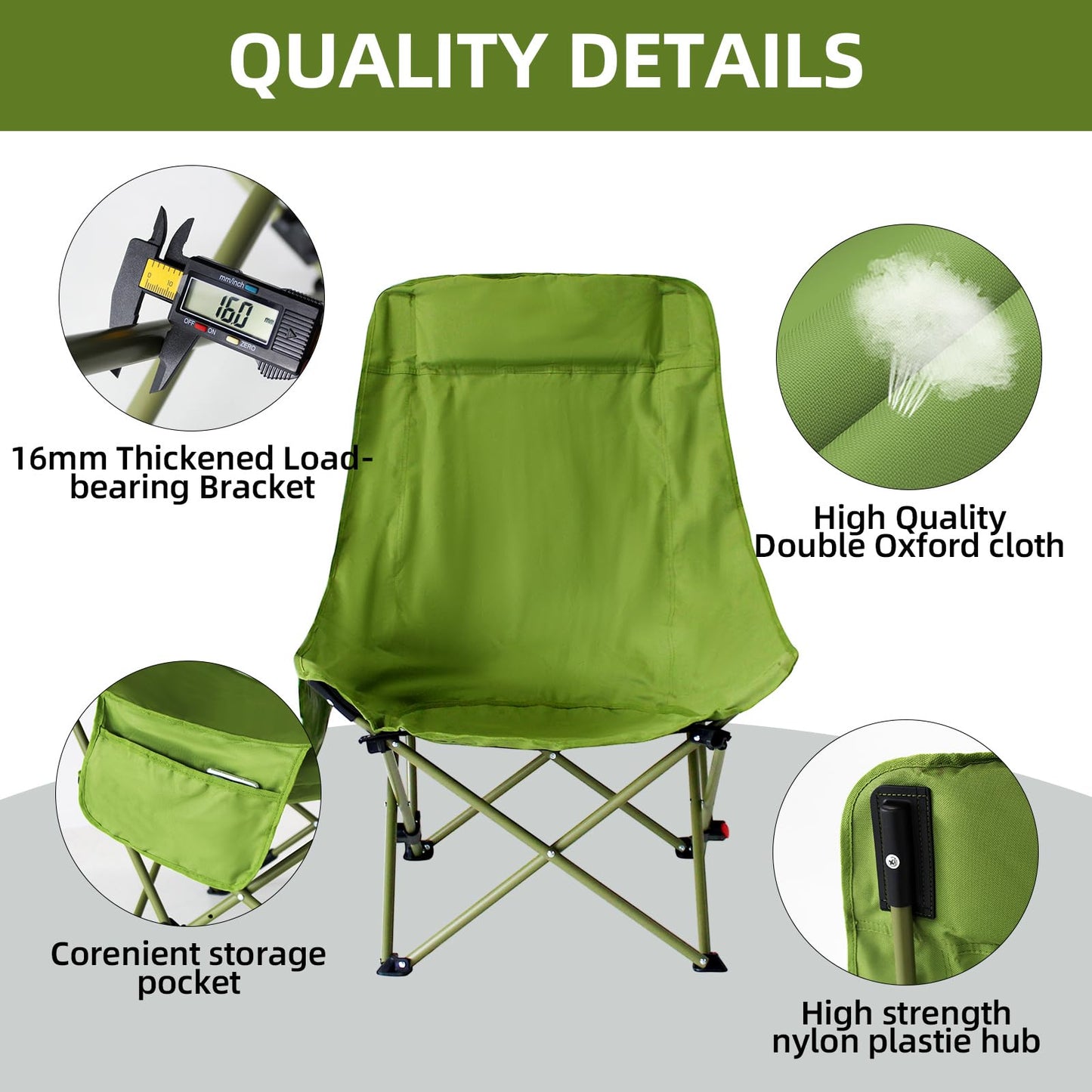 Outdoor Portable Camping Chair, Folding Camping Chair with Adjustable Backrest, Suitable for Patio/Fishing/Beach/Camp, Includes A Storage Bag (2 Pack-Green)
