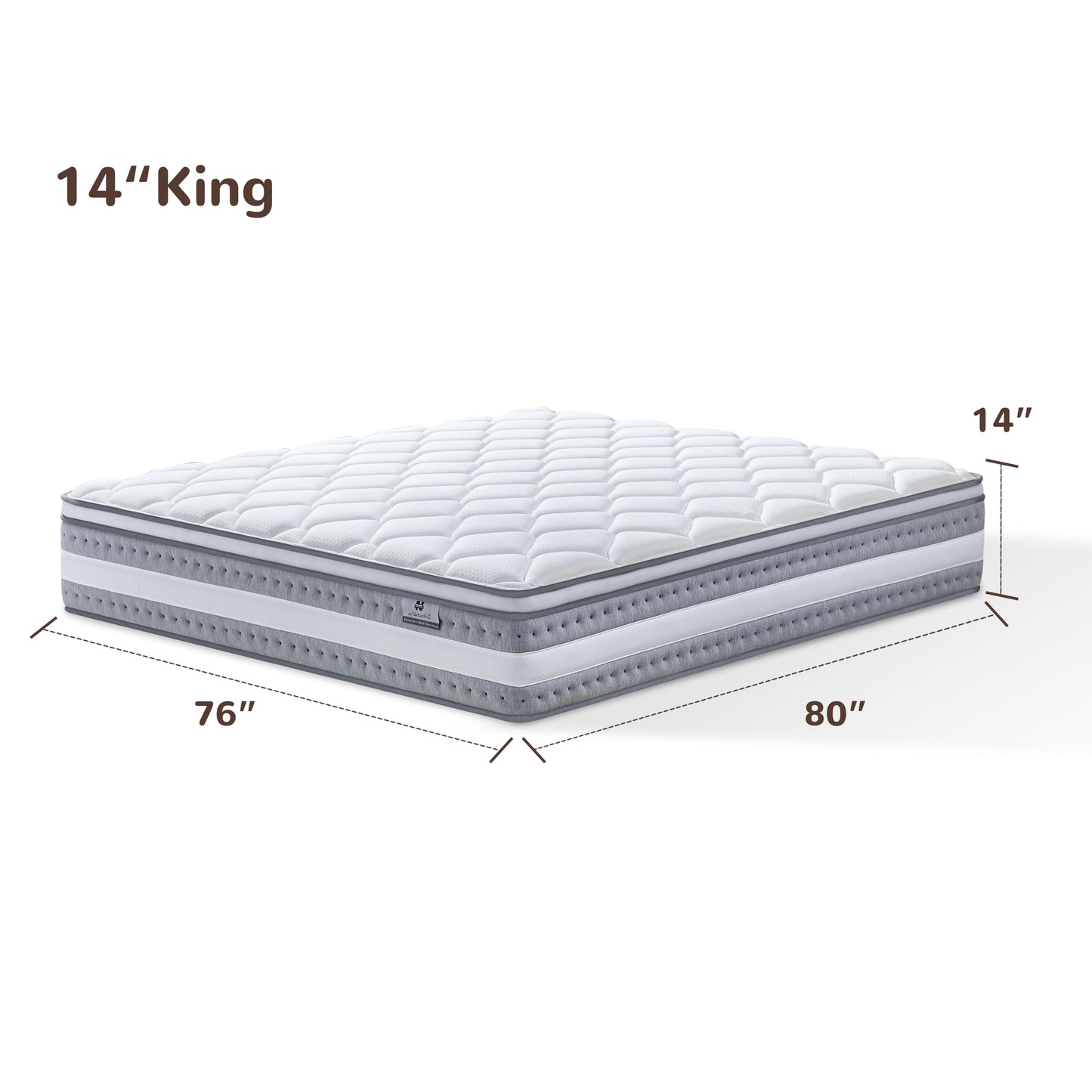 Naruchu King Mattress, 14 Inch King Size Hybrid Mattresses with Memory Foam and Individual Pocket Spring for Motion Isolation, Pressure Relief, Medium Firm Mattress in a Box, 76 * 80 * 14