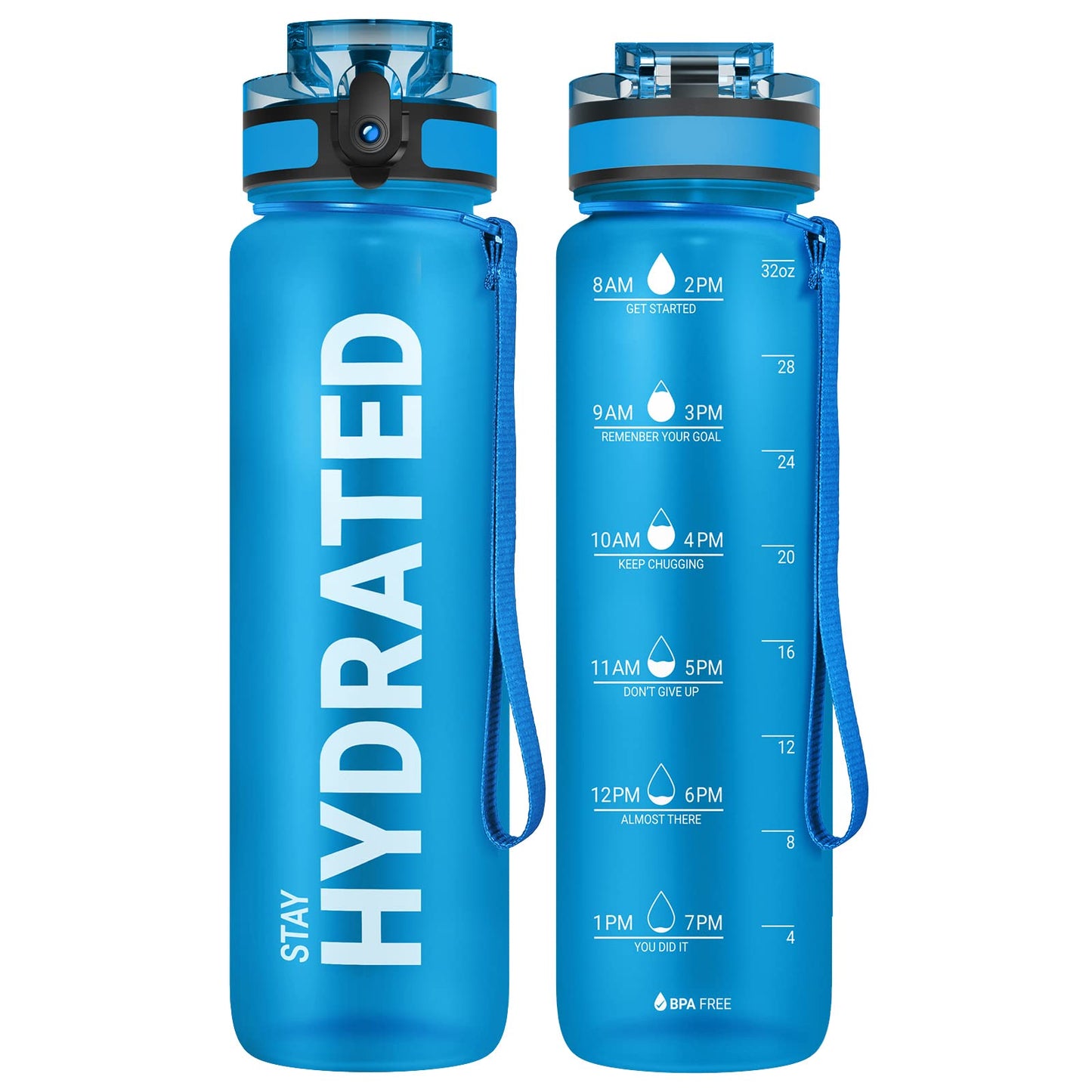Sahara Sailor Water Bottles, 32oz Motivational Sports Water Bottle with Time Marker - Times to Drink - Tritan, BPA Free, Wide Mouth Leakproof, Fast Flow Technology with Clean Brush (1 Bottle)