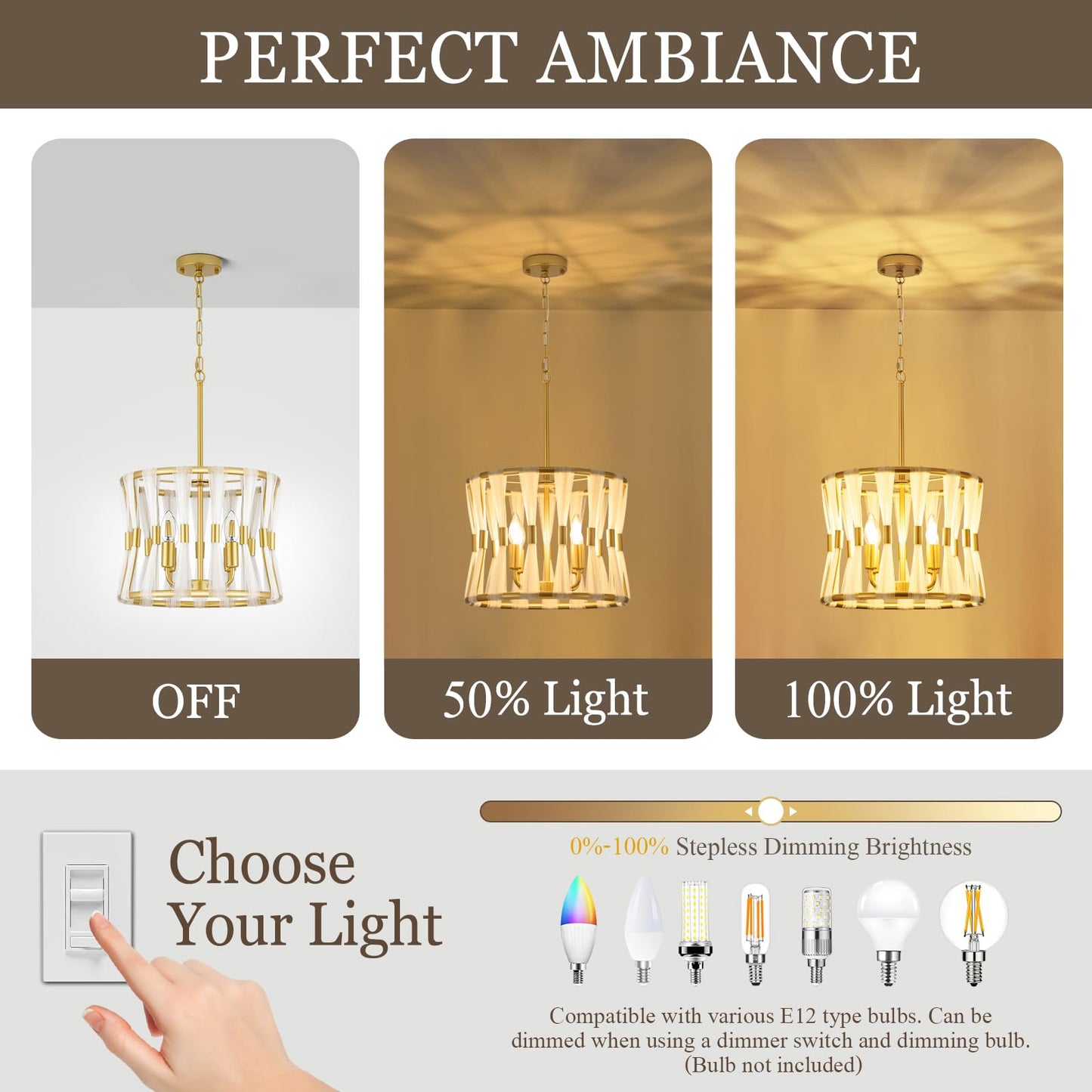 Karjearl Gold Chandeliers for Dining Room, 15" 4-Light Modern Drum Dining Room Light Fixtures Over Table, Farmhouse Gold Pendant Light for Dining Room Kitchen Island Living Room Entryway Foyer