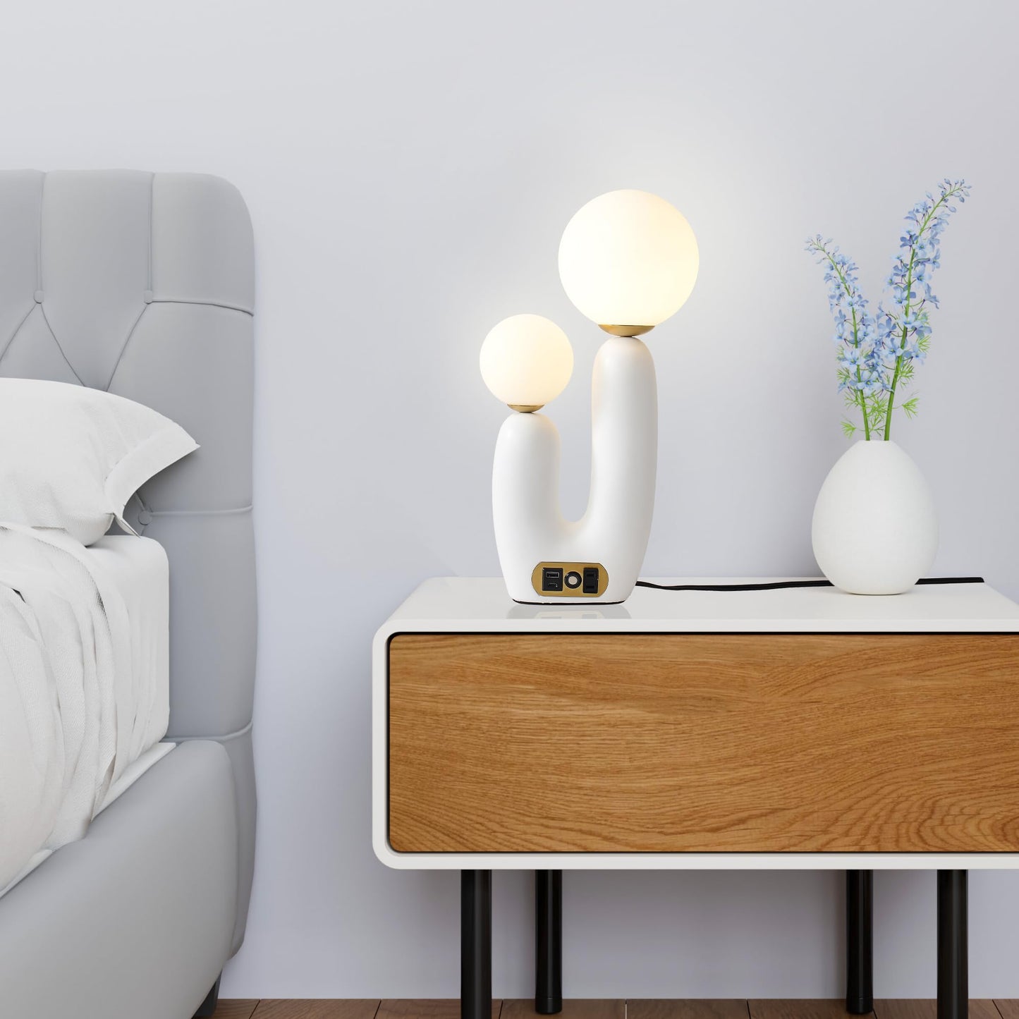 MYSFUL Decorative Mushroom Lamp, Resin Lamp for Desk, Unique Globe Lamps for Bedrooms and Side Tables, Desk Lamps for Night Stands, Portable Table Lamps for Living Room (White)