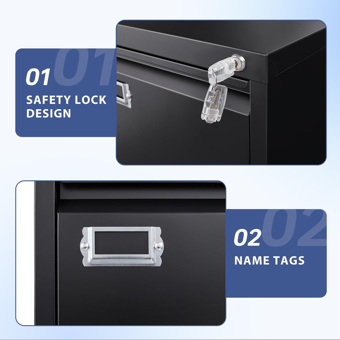 Anxxsu 5 Drawer File Cabinet, Filing Cabinets for Home Office, Vertical File Cabinet with Lock, 61.6" H Locking File Cabinet for A4 Legal/Letter, Assembly Required (Black)