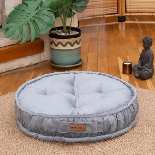 Dekorist Round Floor Cushion, Floor Pillow Thick Floor Seating, Comfortable Supportive, Quilted Soft Booster Seat Pad for Yoga Meditation, Yoga Cushion, 56 cm 22 inch, Ibiza, Light Grey