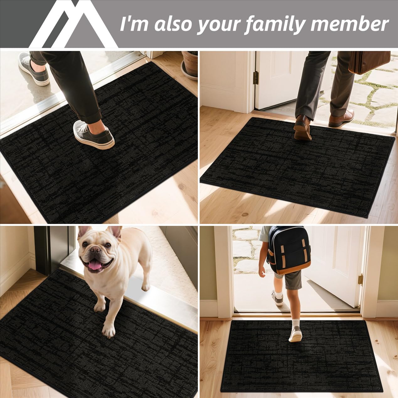 COSY HOMEER-Door-Mat Dirt Trapper Entryway Rugs 24"x36" Non Slip Washable Entrance Mats Absorbent Welcome Mat Low Profile Dog Door Mats for Front Back Doomats and Wet Shoes,Black