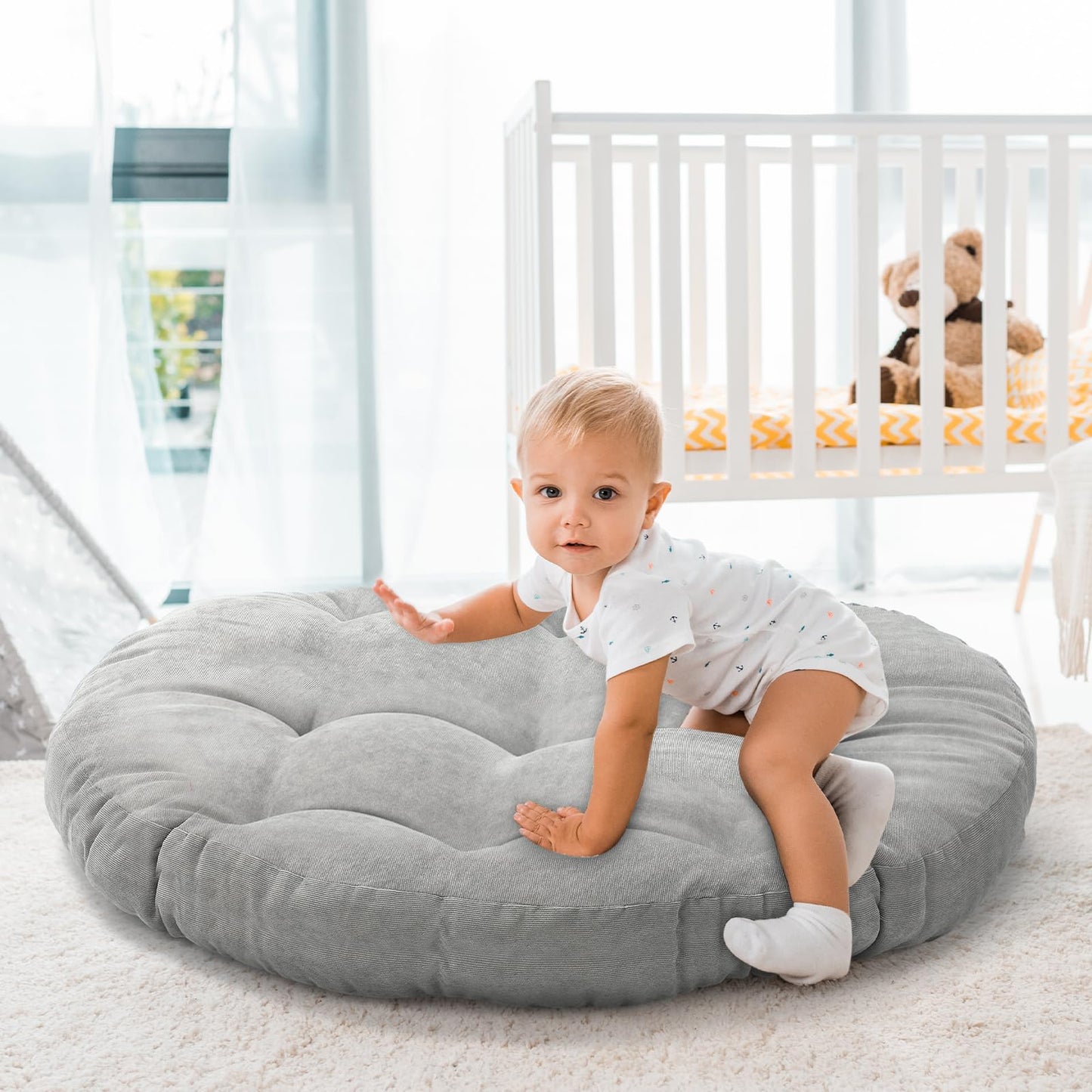 Funnymoom Large Floor Cushion Seating Round Floor Pillows Cushions for Kids Adults Oversized Playroom Pillows Reading Nook Big Pillow for Sitting Meditation Yoga Living Room Sofa Balcony