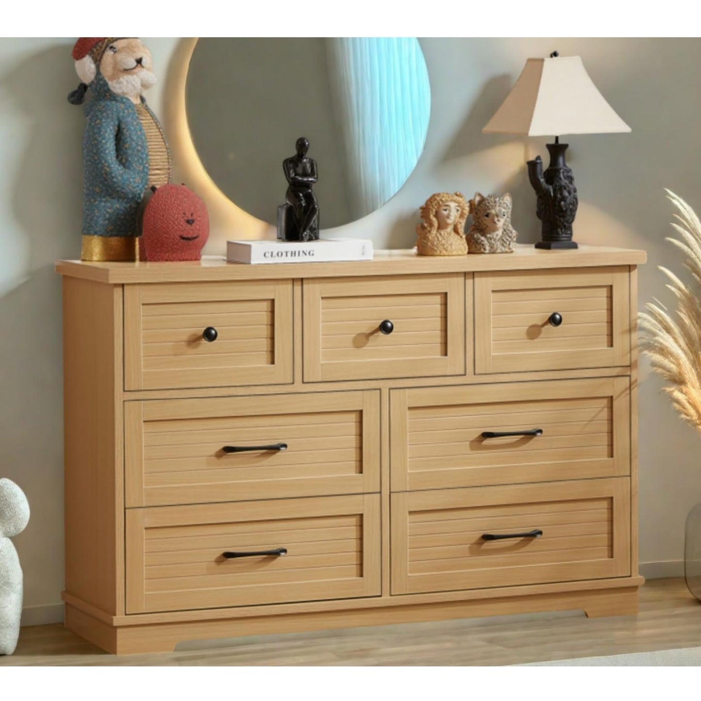 SILUMIN Dresser for Bedroom with 7 Drawers, Wide Wood Chest of Drawers, 47" Dresser Storage Organizer, Modern Wooden Dressers for Bedroom, Living Room, Hallway, TV Stand, Office & Entryway