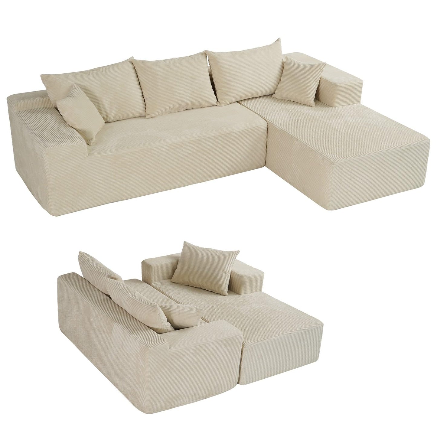 Cloud Sectional Couch with L-Shape Chaise,Modern Modular Sofa with Deep Seat, Upholstered Couches for Living Room Bedroom,No Assembly Required, Beige (Right Facing Chaise)