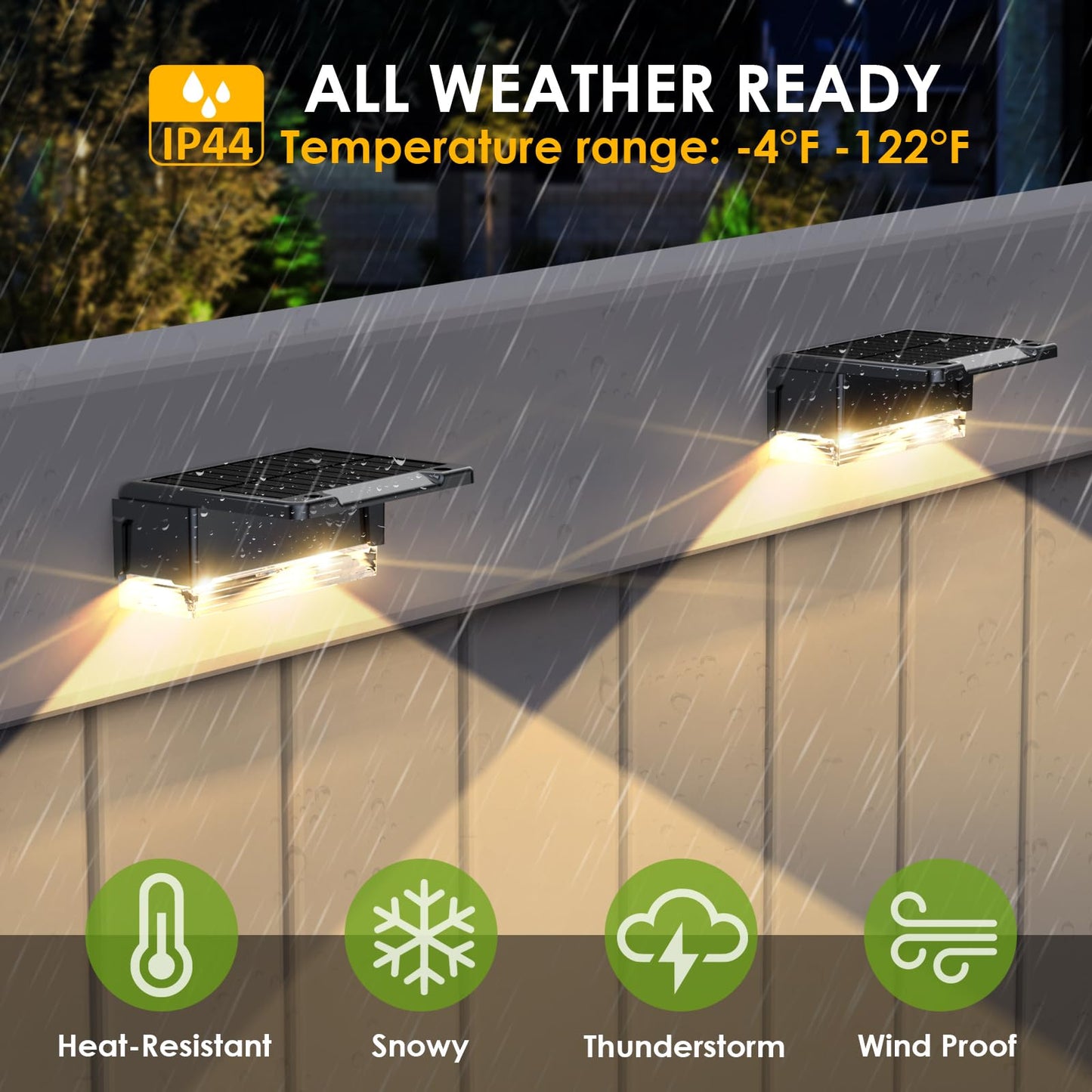 Solar Fence Lights Outdoor - 3000/4000/6000K 3 Mode, IP65 Waterproof Fence Lights Solar Powered, Dusk to Dawn Solar Light for Outside, Backyard/Step/Patio/Deck/Stair Railings and Wall (8 Pack)