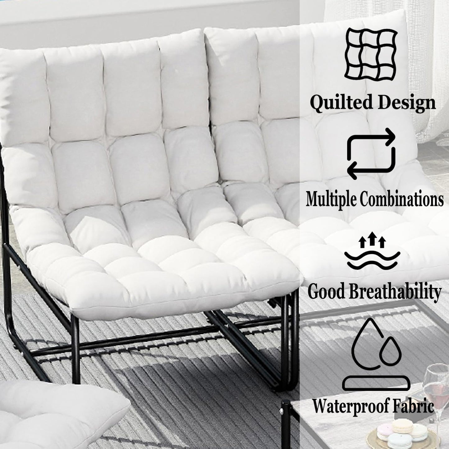 DAYAOUTDOOR Sectional Outdoor Furniture, Patio Couch Set with Cushion, Modern Patio Conversation Sets with Table, Outdoor Sofa Set for Balcony, Lawn, Deck & Porch, White
