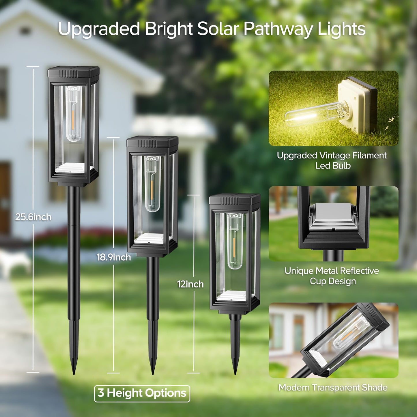 Tall Solar Pathway Lights Outdoor, 8 Pack Bright Solar Lights Outdoor Waterproof, Auto On/Off Solar Powered Garden Lights, Outdoor Light for Pathway Yard Walkway Driveway Patio Decor Landscape