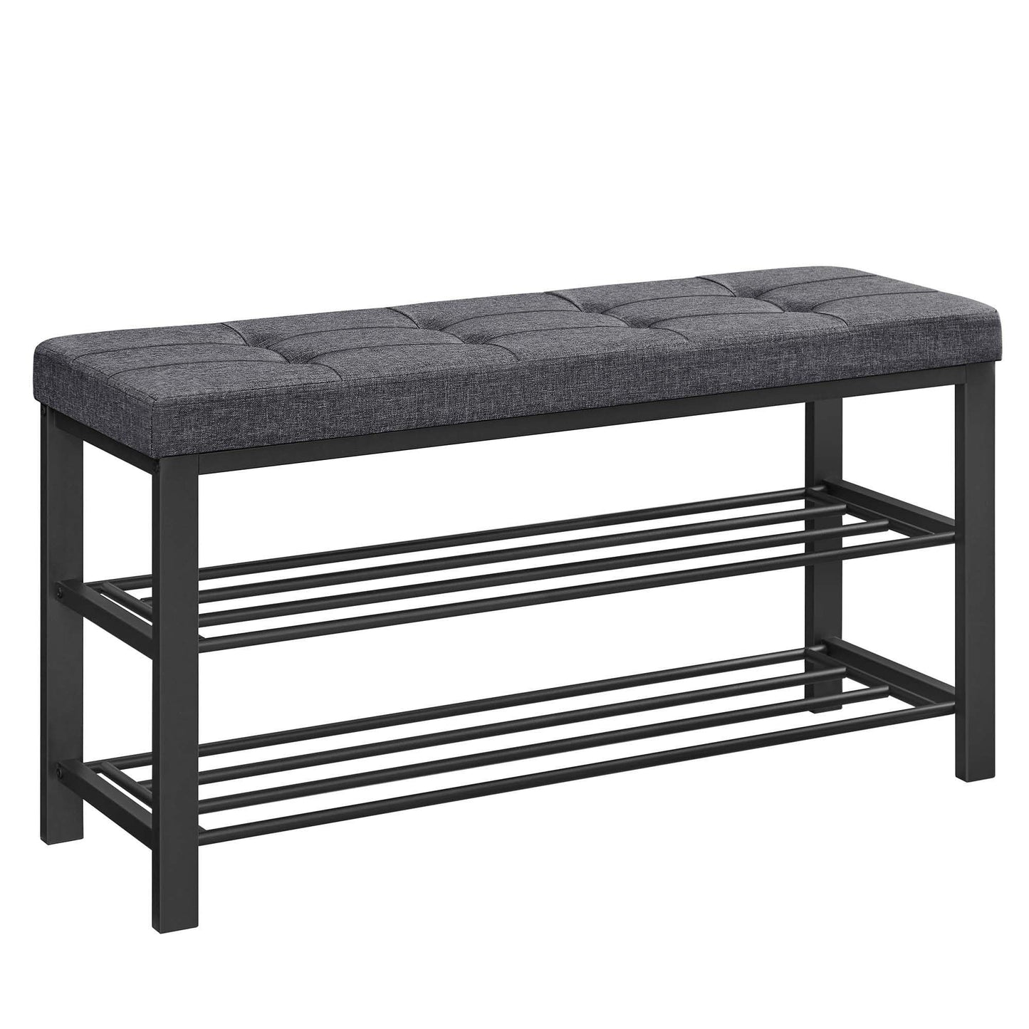 SONGMICS Shoe Bench, Storage Bench, Entryway Bench with Cushion, Shoe Shelf with Seat, Space-Saving, Modern Style, for Living Room, Bedroom, Hallway, Dark Gray and Ink Black ULBS579B33