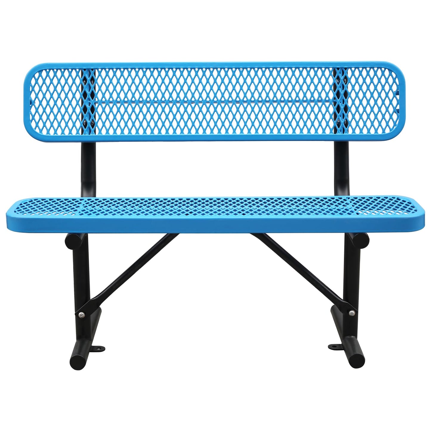 Heavy Duty Metal Park Bench for Outside, Outdoor Garden Benches with Backrest & Portable Frame, Expanded Metal Mesh Bench for Shopping Malls, Lawn, Park, Deck, Patio, Porch (Blue, 4FT/48INCH)