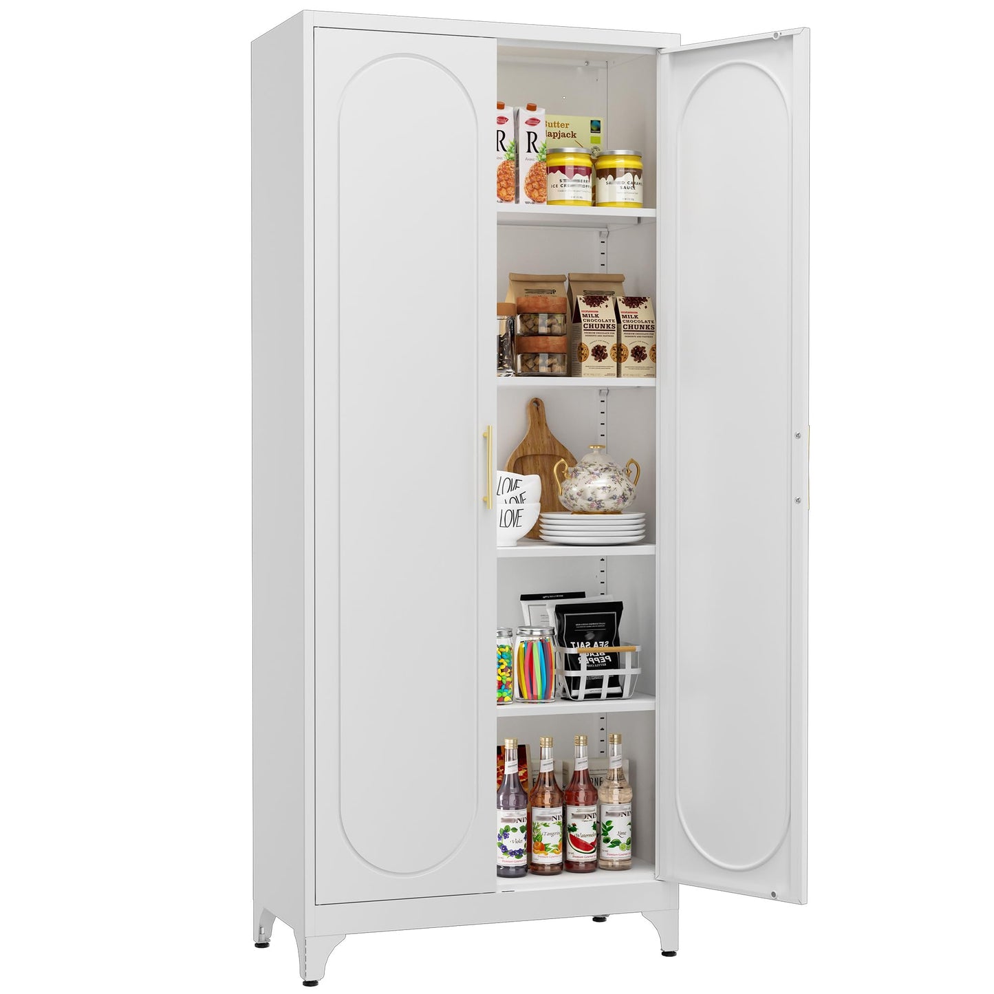 Metal Storage Cabinet with Doors and Shelves,75 Inch White Pantry Cabinets for Kitchen Storage,Tall Kitchen Pantry Cabinet for Living Room, Dining Room