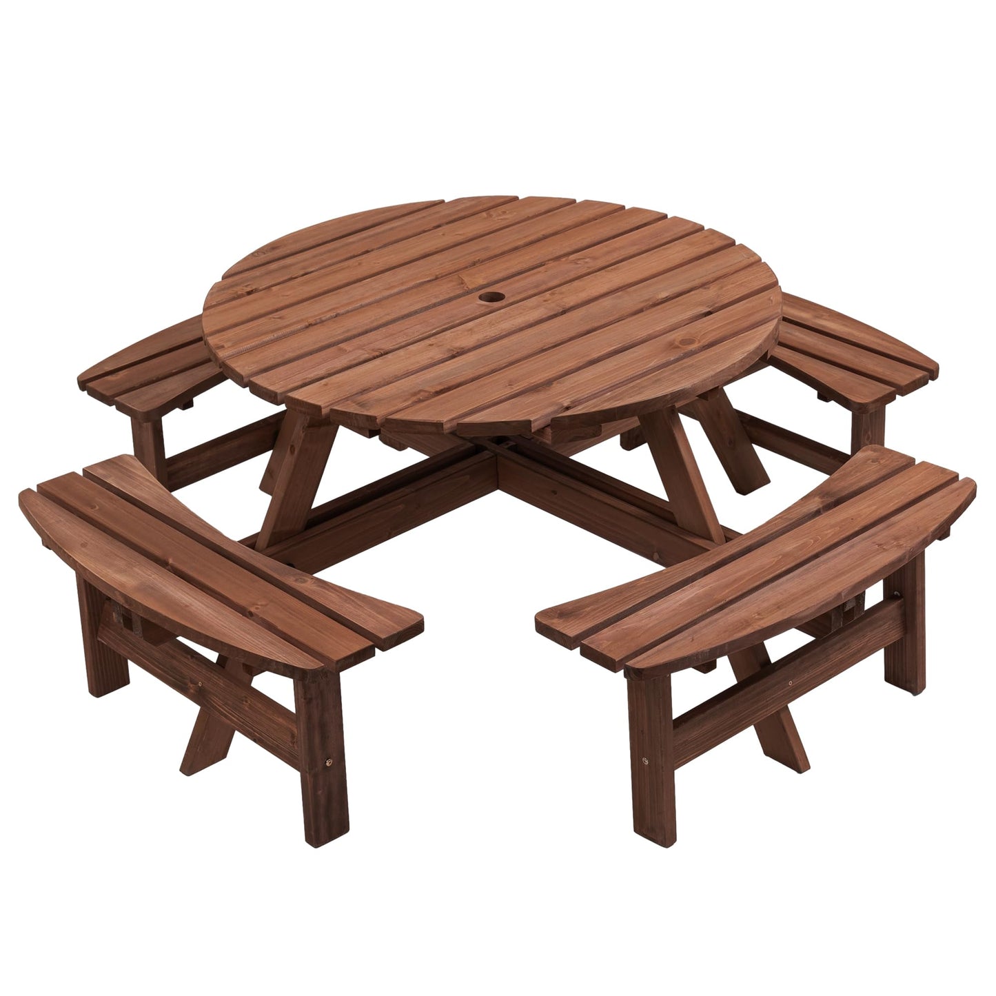 Becivy 8 Person Wooden Picnic Table Sets Outdoor Camping Dining Table with Seat Garden DIY w/ 4 Built-in Benches 2220lb Capacity - Brown