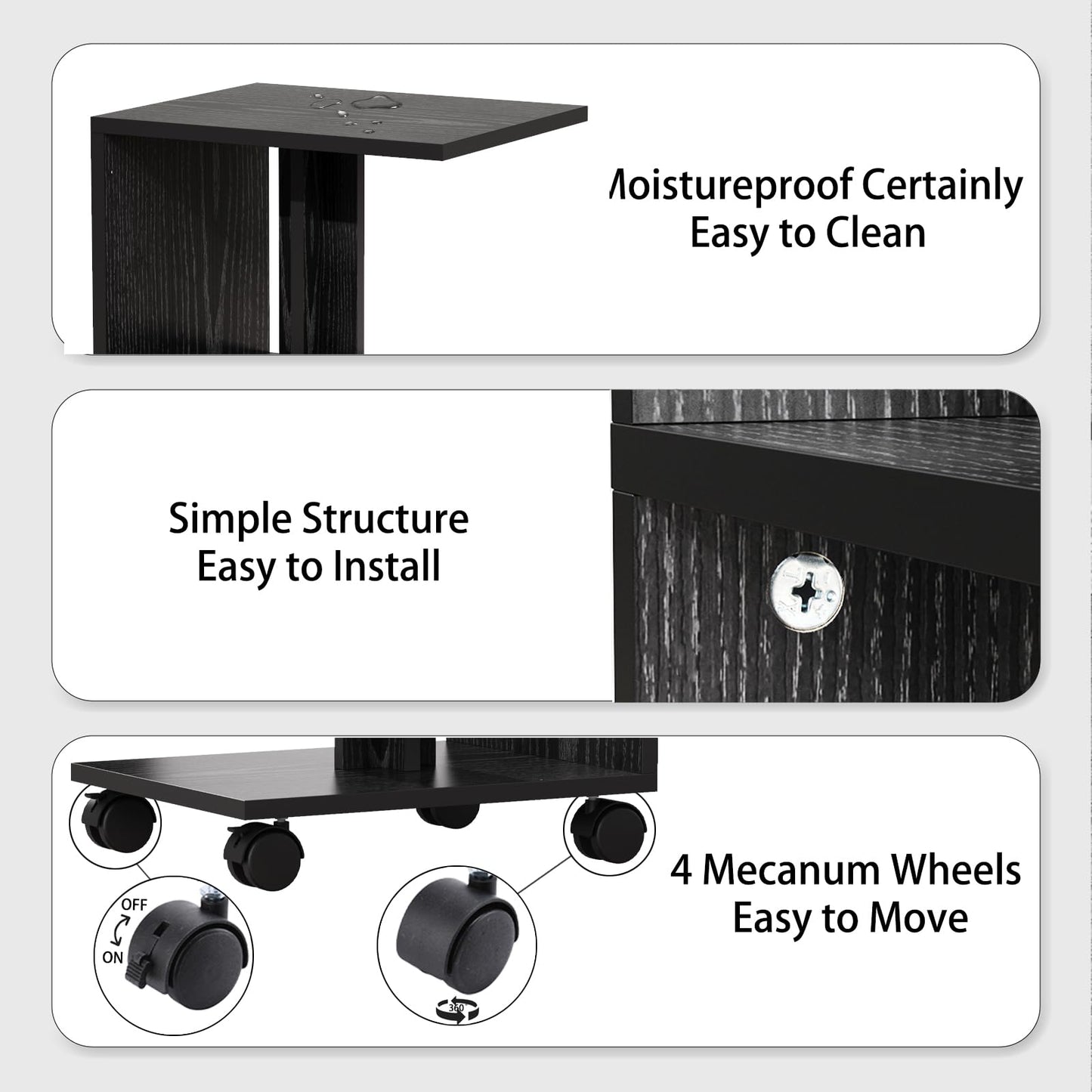LOHDLE Set of 2 Side Table with Charging Station, 3 Tier Narrow Nightstand, End Table with USB Ports and Outlets for Small Spaces, Sofa Bedside Tables with Wheels for Living Room Bedroom(Black)