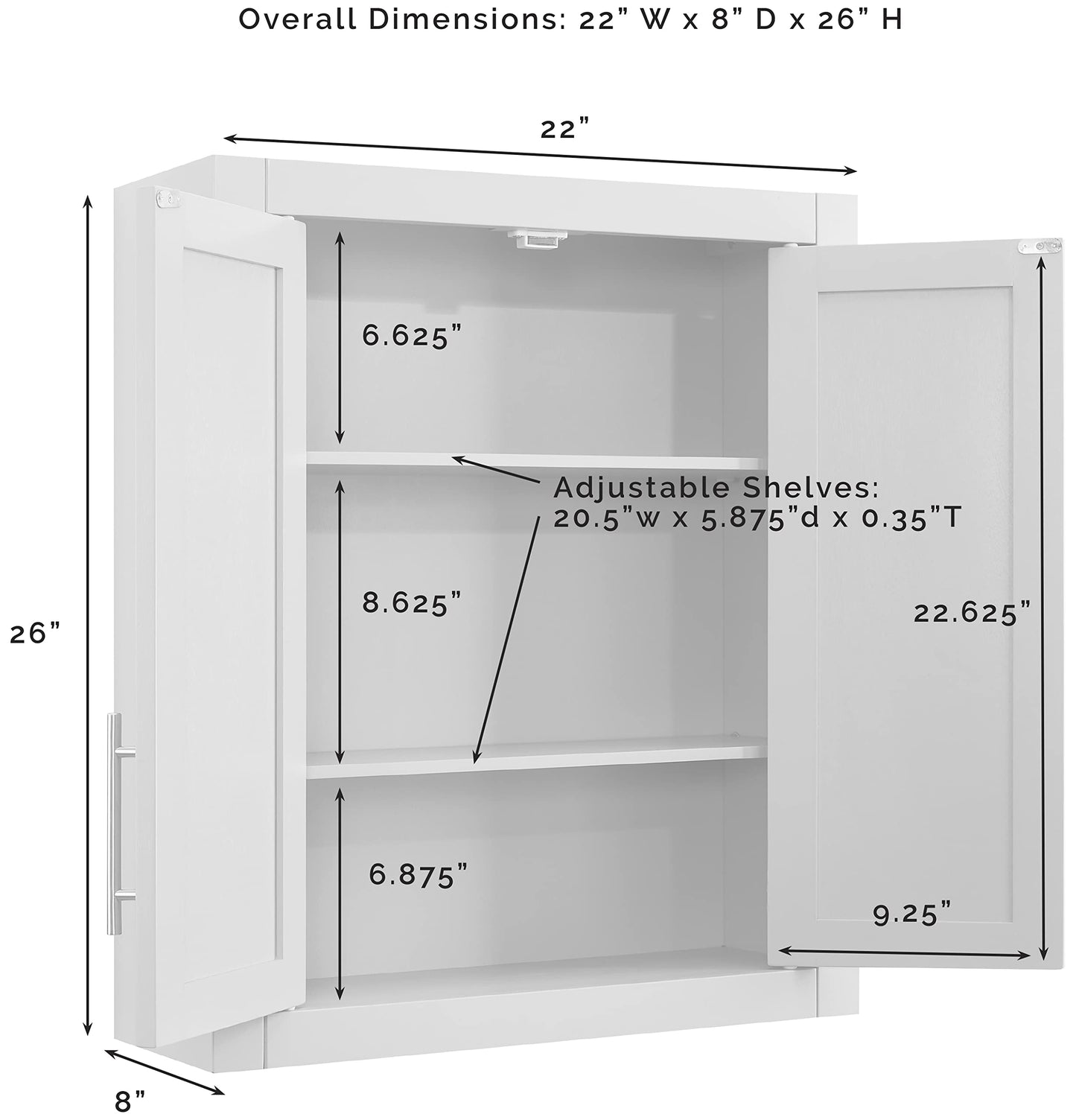 Crosley Furniture Savannah Wall Mounted Bathroom Storage Medicine Cabinet with Shelves, White