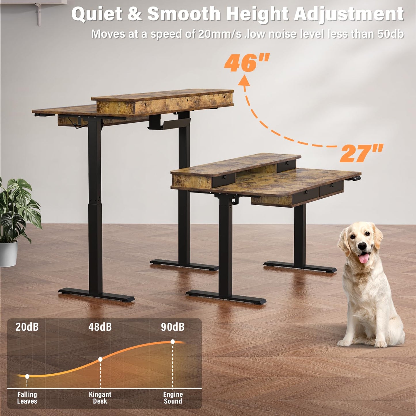 Electric Standing Desk with Drawers & USB Charging Port, 63''x 30''Adjustable Height Sit Stand Up Widened Desktop Desk, Computer Office Desks with Storage for Home Workstation, 3 Memory Height Preset