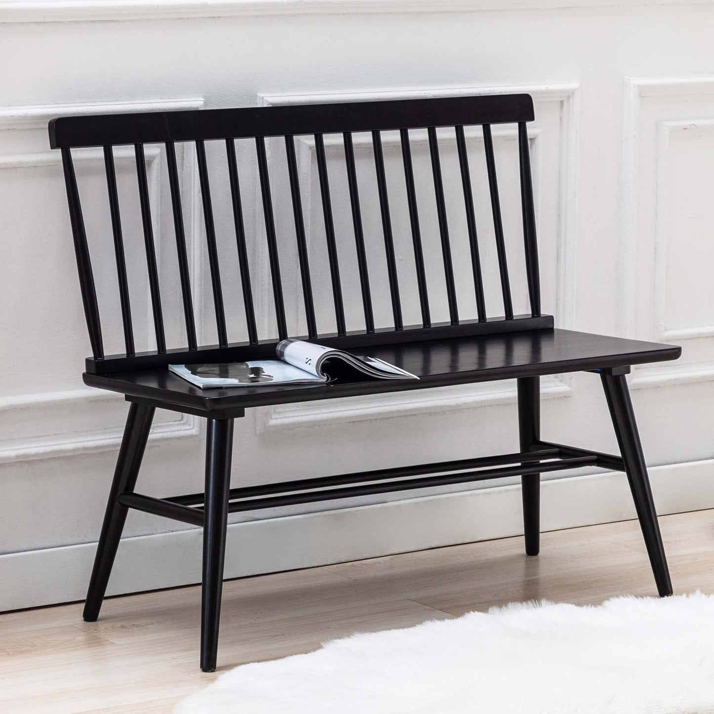 DUHOME Entryway Bench, Black Dining Bench with Spindle Back Farmhouse Wood Windsor Bench for Foyer Balcony Living Room, Black