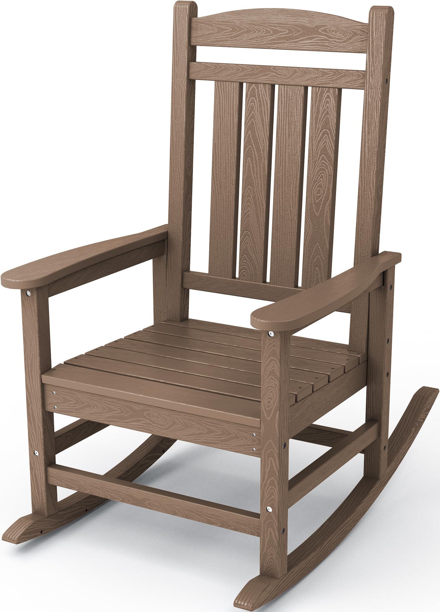 KINGYES HDPE Rocking Chairs Outdoor, Patio Rocking Chairs with 330lbs Support, Smooth Porch Rocker for Deck Lawn Yard, Brown