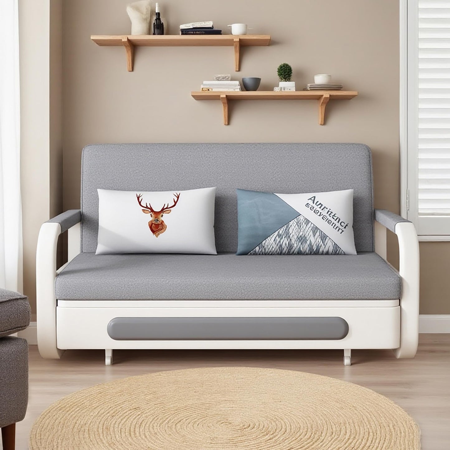 gaoyangjiaju Pull-Out Sofa Daybed with Trundle, Versatile Futon Couch with Sleeping Function and Storage Space, Sofa Bed for Small Rooms and Living Rooms, Dark Grey and White (50.3")