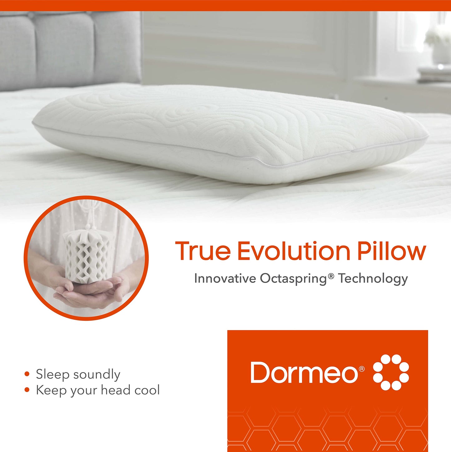 Dormeo True Evolution Bed Pillow - Low Profile Flat Cooling Pillow with Breathable Technology, for Stomach and Back Sleepers