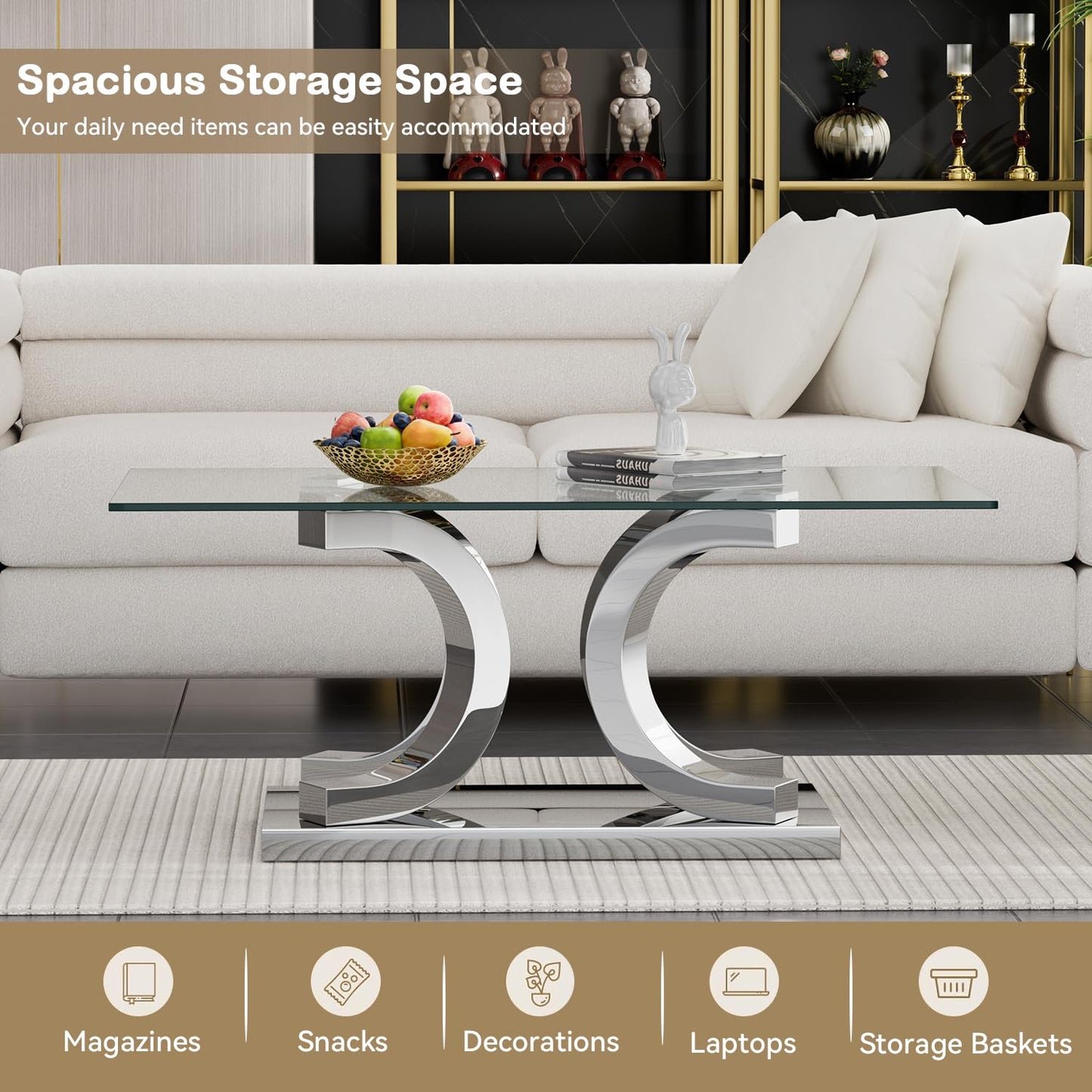 Modern Silver Glass Coffee Table Set of 3, Clear Glass Coffee Table and 2 End Side Table Set with Stainless Steel Frame, Luxury Silver 3 Piece Living Room Table Set for Home Office Apartment