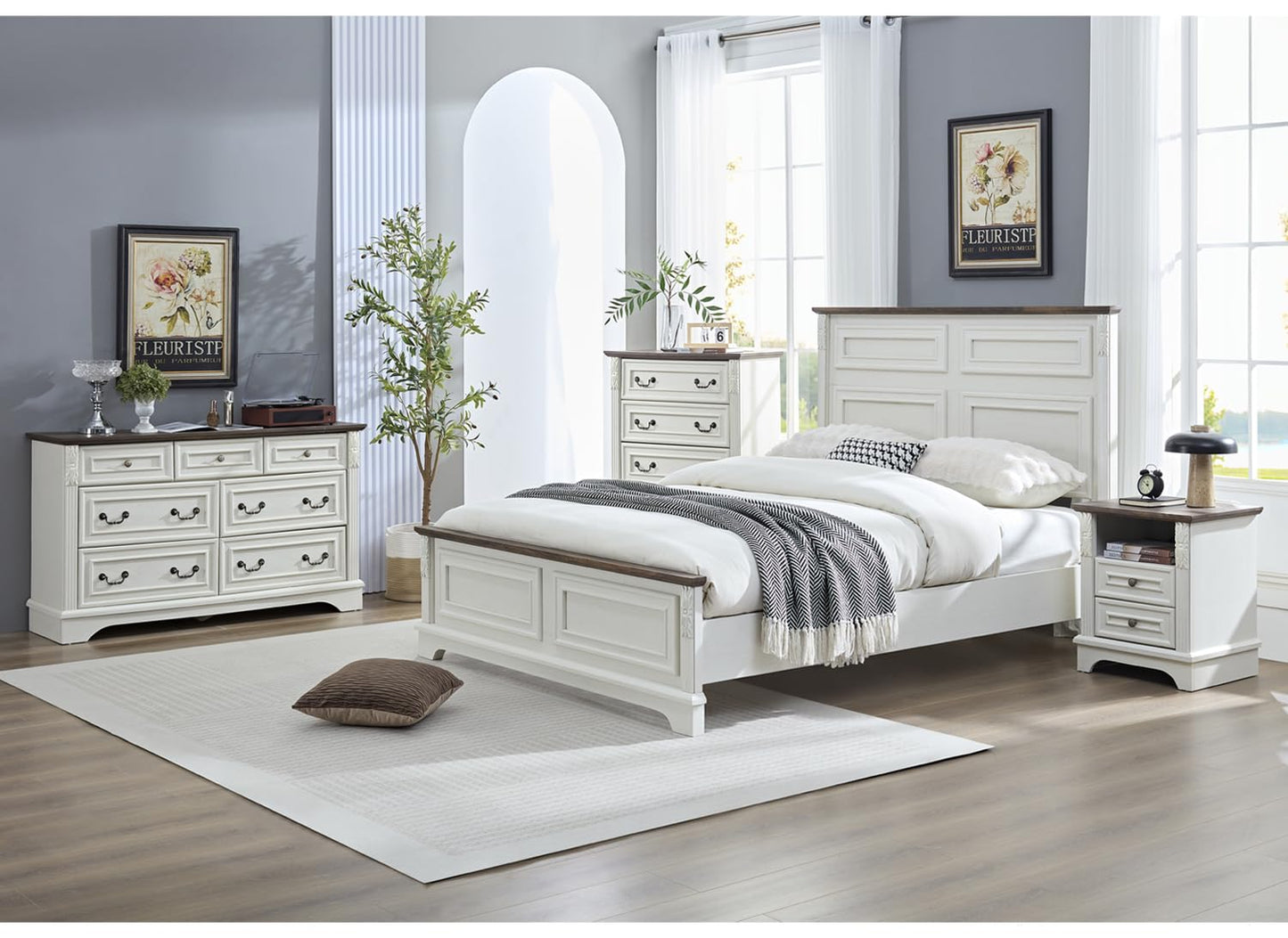 BLANKSPACE Nightstand with Charging Station, Farmhouse End Side Table, Smart LED Night Stand,Bedside Cabinet for Bedroom, Living Room (Antique White)