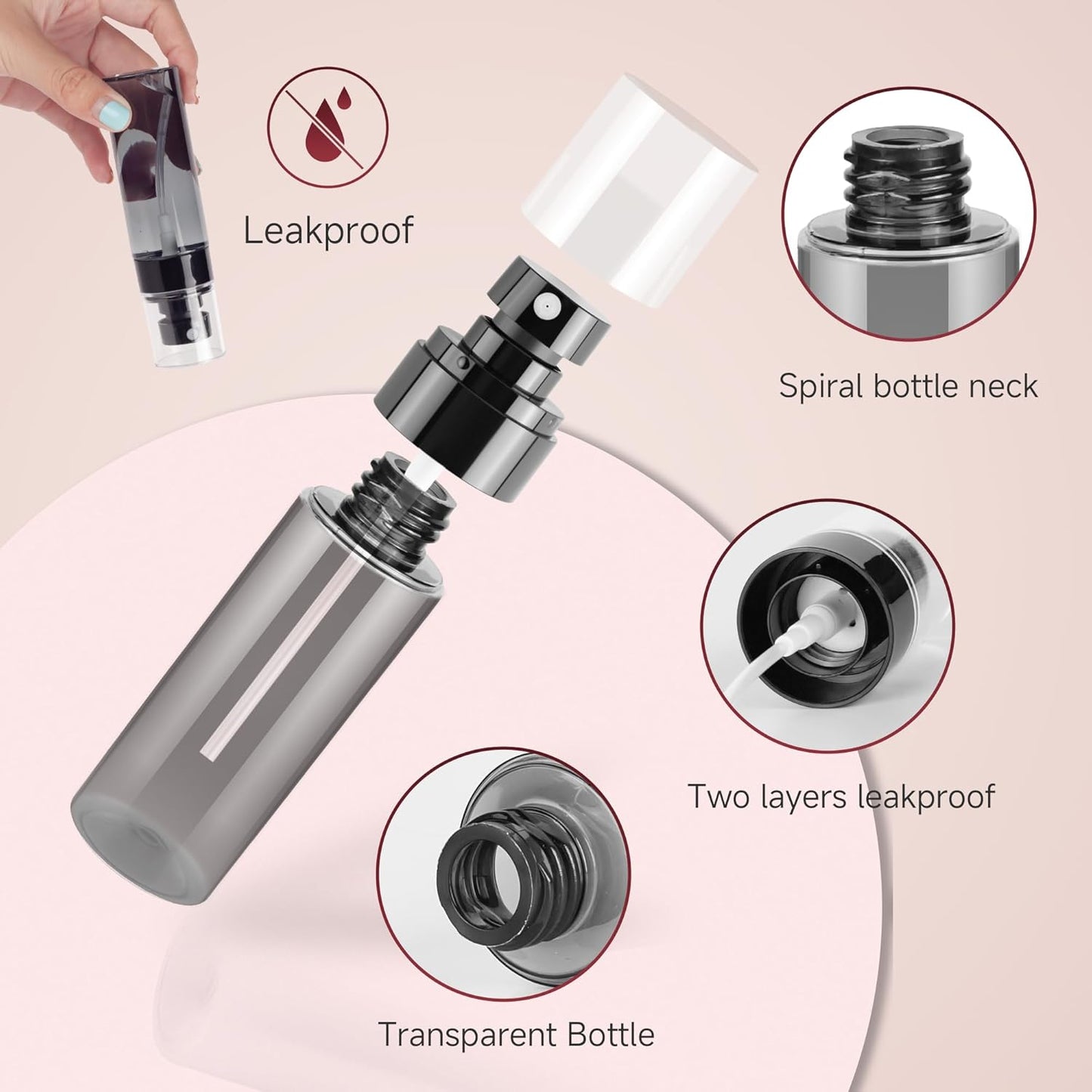 3Pack Small Spray Bottle, 2.7oz Black Plastic Fine Mist Mini Spray Bottles, Empty Refillable Travel Bottles for Hair, Cleaning, Salons, Planting, Skin Care
