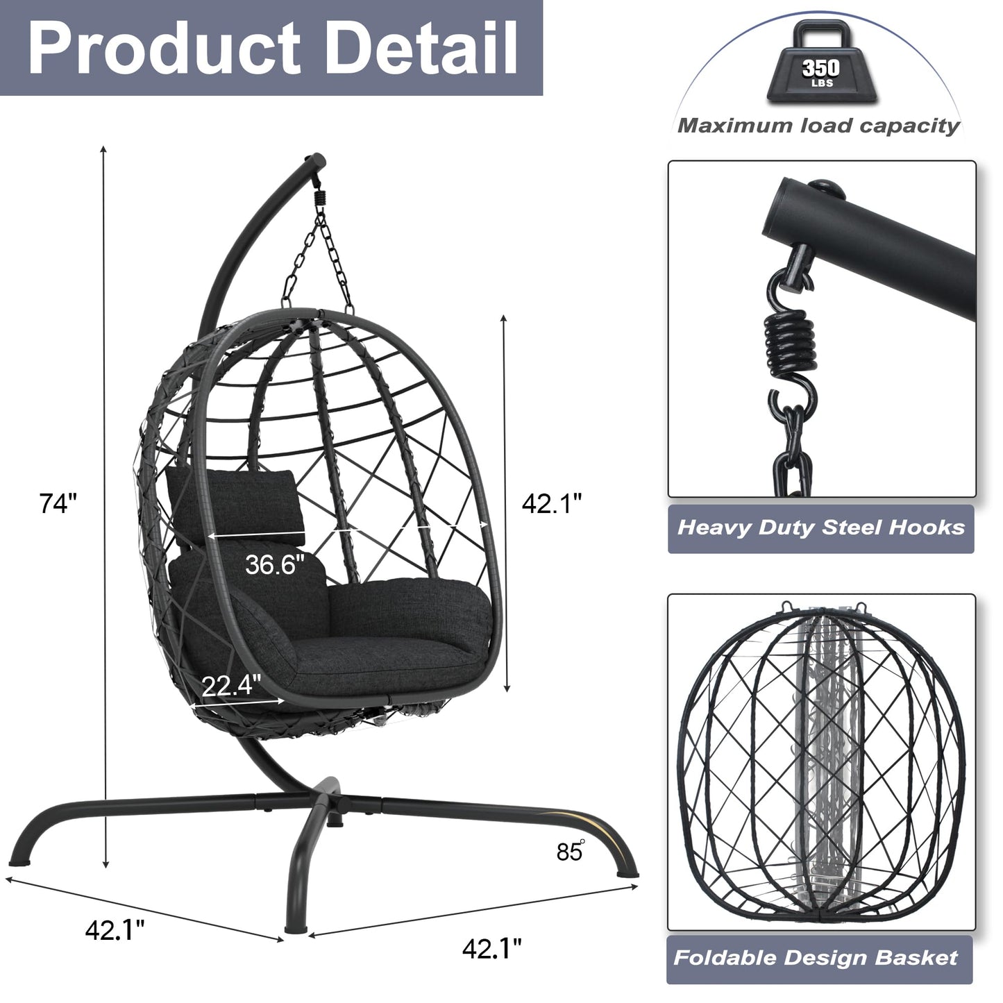 Hanging Egg Chair with Stand Patio Wicker Rattan Swing Chair Hammock Egg Chair for Indoor & Outdoor 400lbs Capacity with Thickened Cushion for Bedroom Balcony Garden
