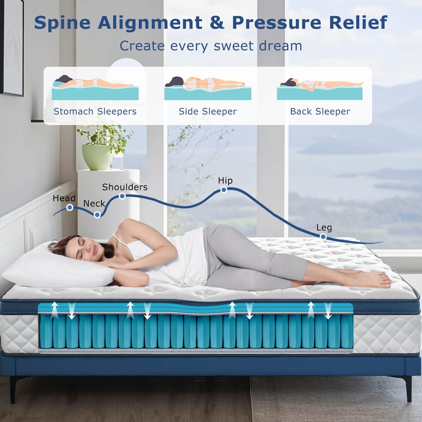 Laccard King Size Mattress, 12 Inch Medium Firm Hybrid King Bed Mattress, Memory Foam Mattresses in a Box for Pressure Relief, Individual Pocket Spring-Motion Isolation with Edge Support, CertiPUR-US