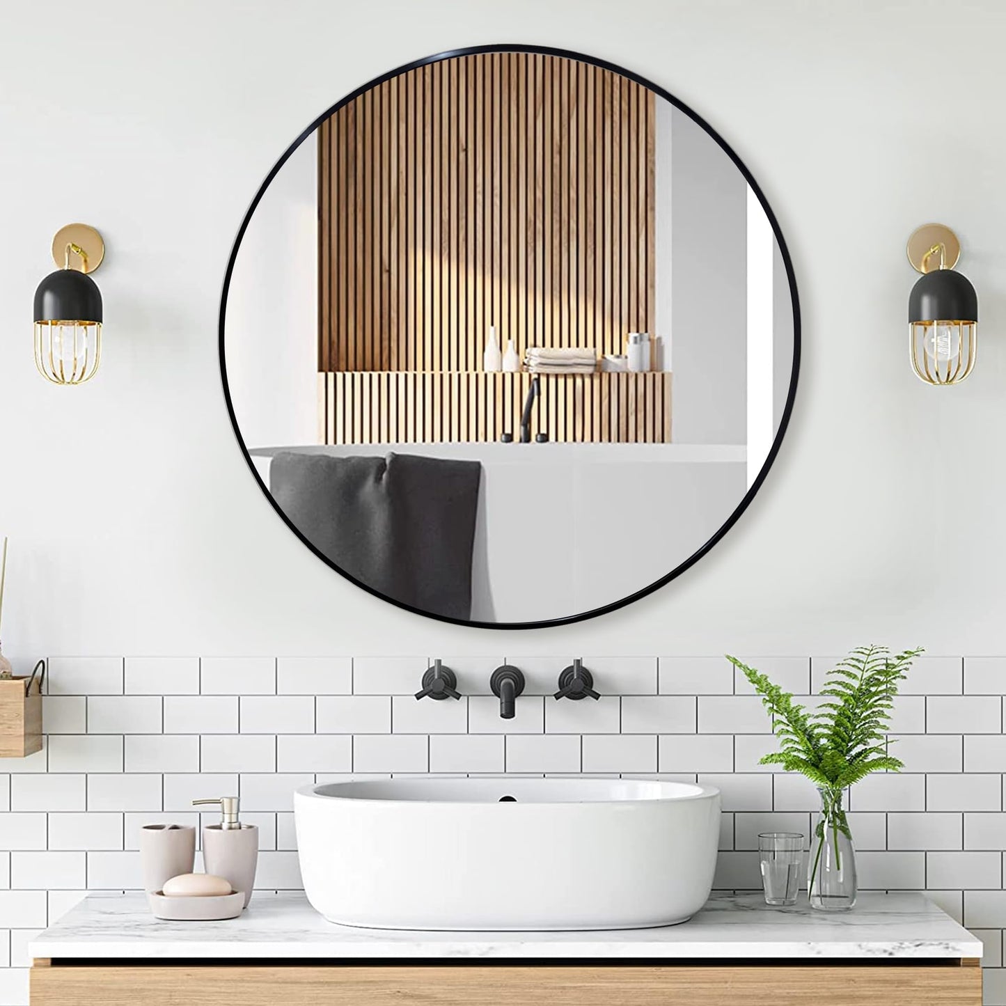 Umzodo 30 inch Round Black Mirror, Brushed Black Metal Framed Circle Wall Mirror for Bathroom Vanity, Bedroom Decor, Living Room, Entryway