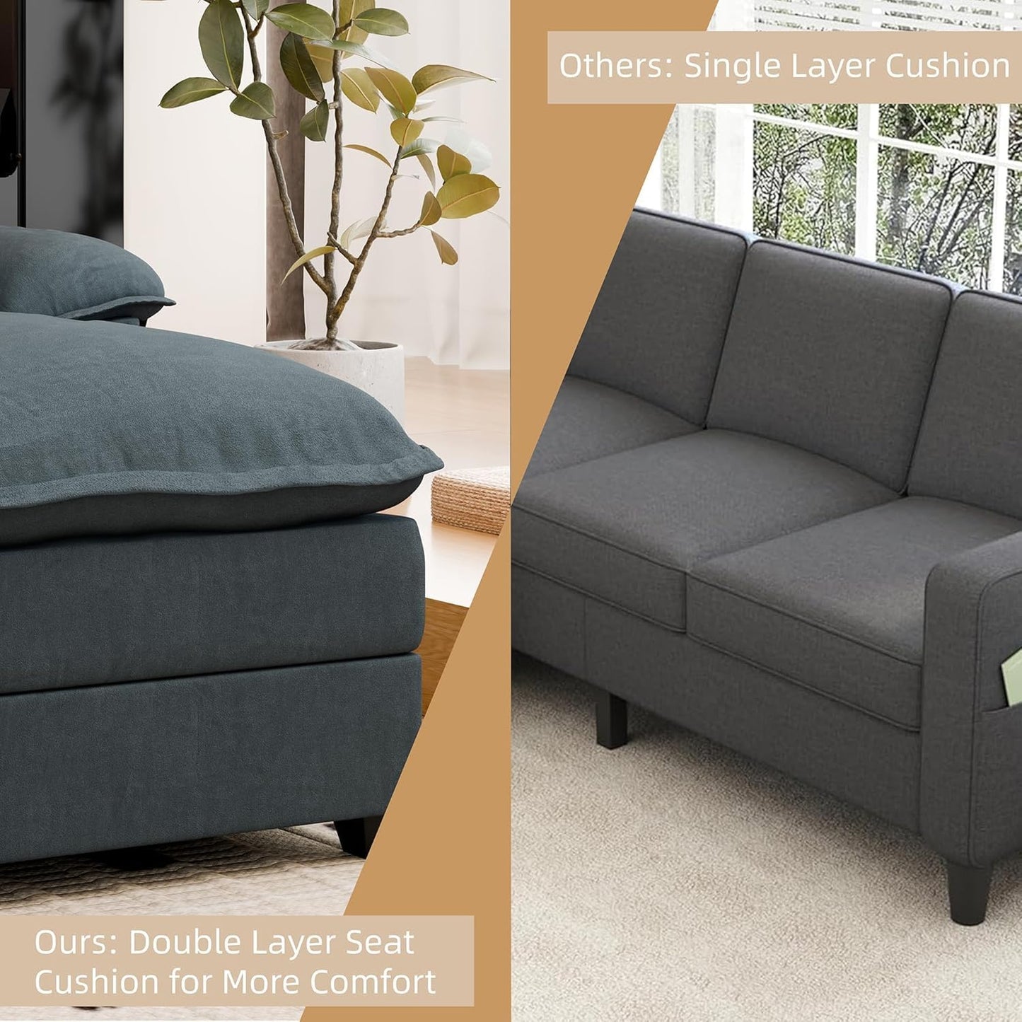 JAMFLY 110" Sectional Couches for Living Room, U-Shaped Couch 4 Seat Sofas with Double Chaises, Modern Modular Sectional Sofa Set for Apartment Furniture for Apartment, Dark Grey