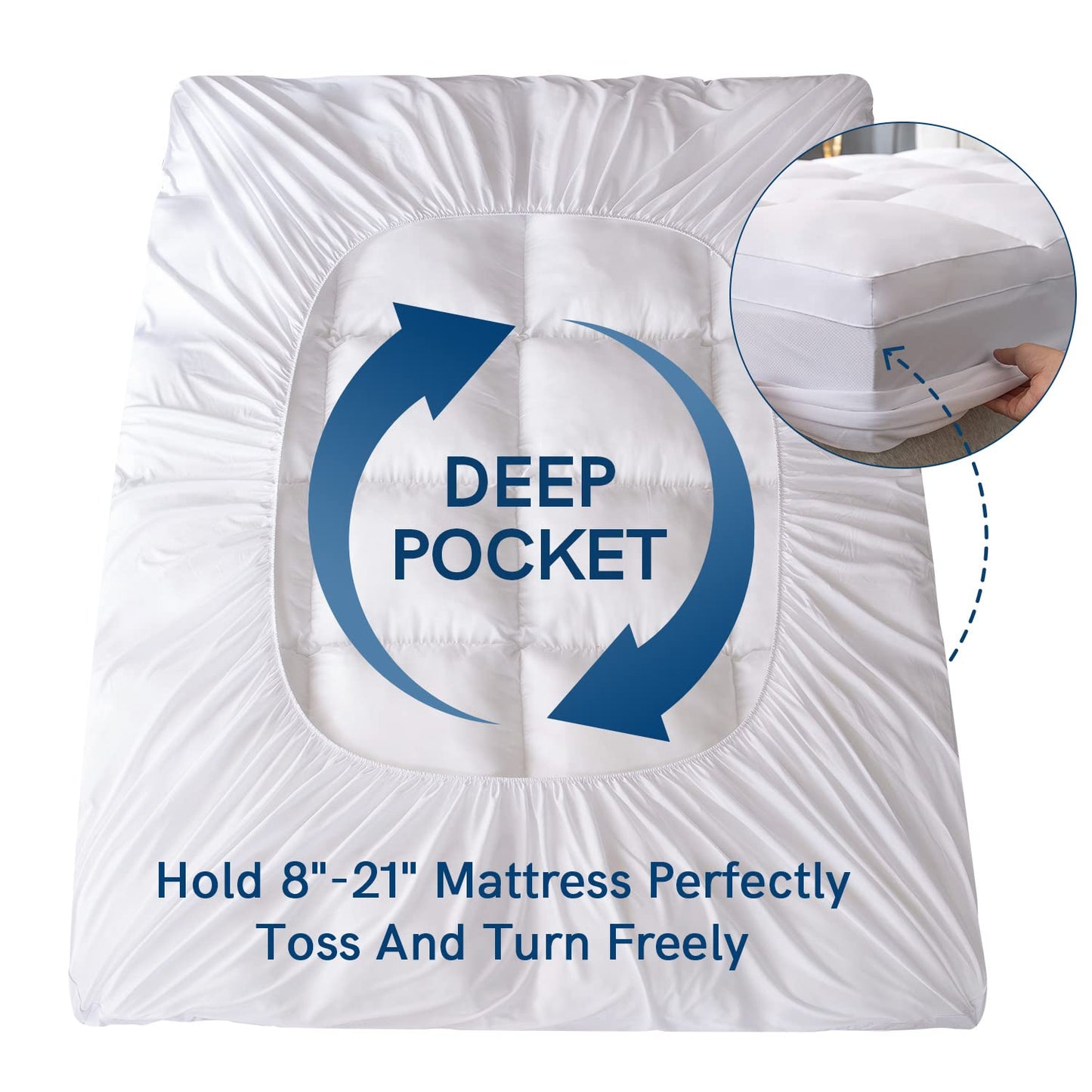ELEMUSE Twin XL Mattress Topper for College Dorm, Thick Extra Long Twin Mattress Pad Cover for Back Pain, Plush Soft Pillowtop with Elastic Deep Pocket, Overfilled Down Alternative Filling