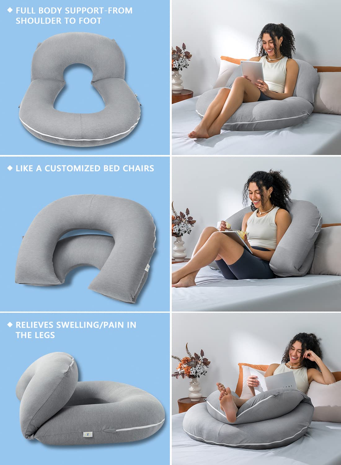 INSEN Reading Pillow, Back Pillow for Sitting in Bed for Reading, Nurse & Relax, Reading Pillow for Adults, Moms & Kids, Sit Up Pillow for Bed