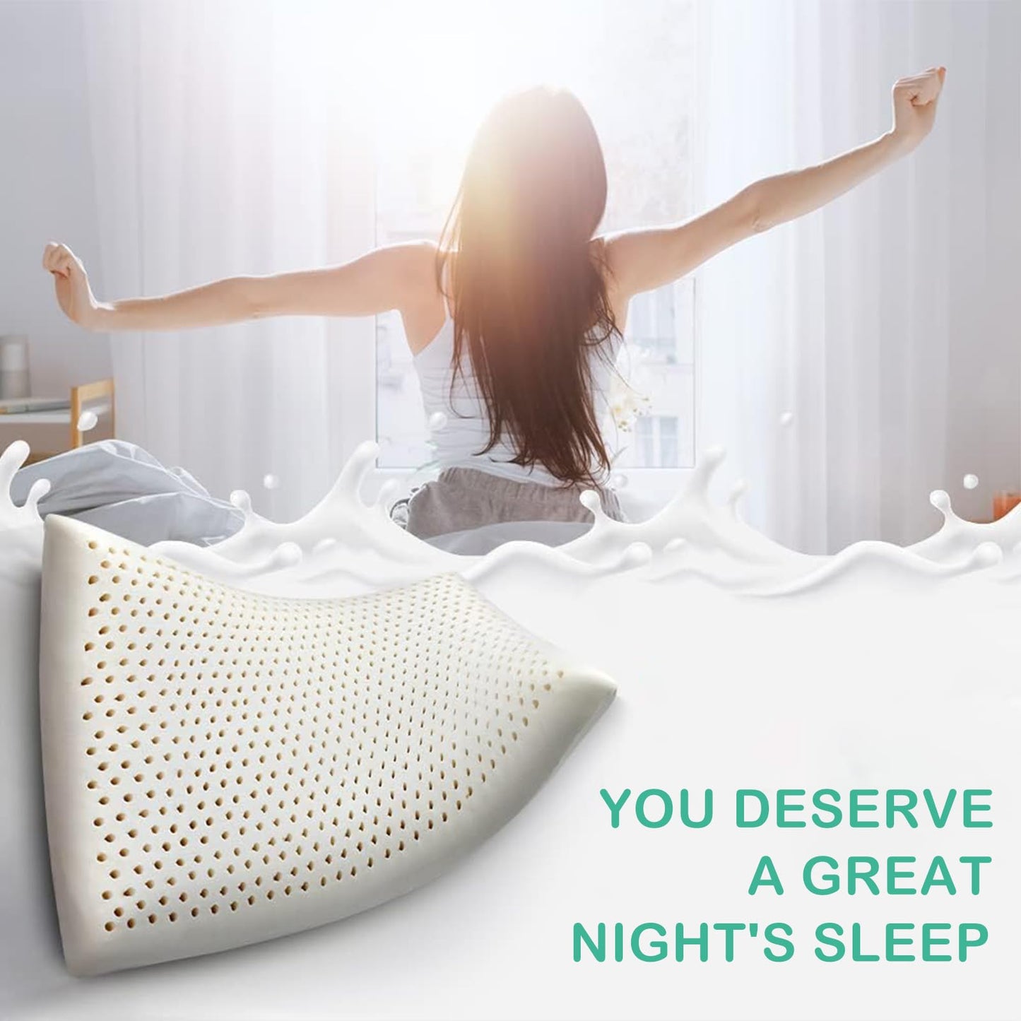 AWRFOHE Latex Pillow, 100% Talalay Natural Latex Pillow, Soft Sleeping Bed Pillows with Cotton Cover, Queen Size, Perfect for Side/Back Pain, Stomach, Neck, Stress Relief (Queen)
