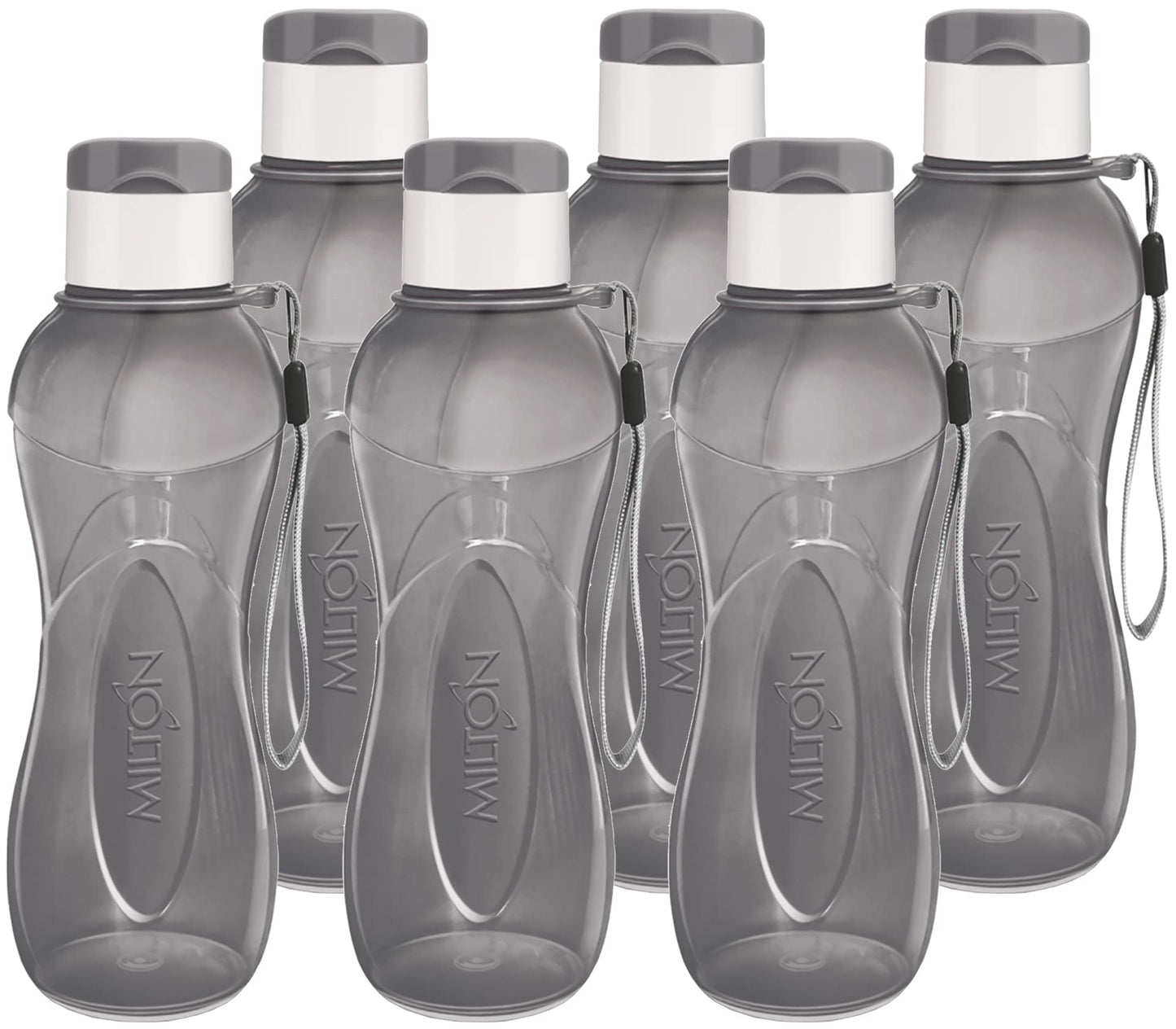 MILTON Water Bottle Kids Reusable Leakproof 12 Oz Plastic Wide Mouth Large Big Drink Bottle BPA & Leak Free with Handle Strap Carrier for Cycling Camping Hiking Gym Yoga (Black 6 pack)