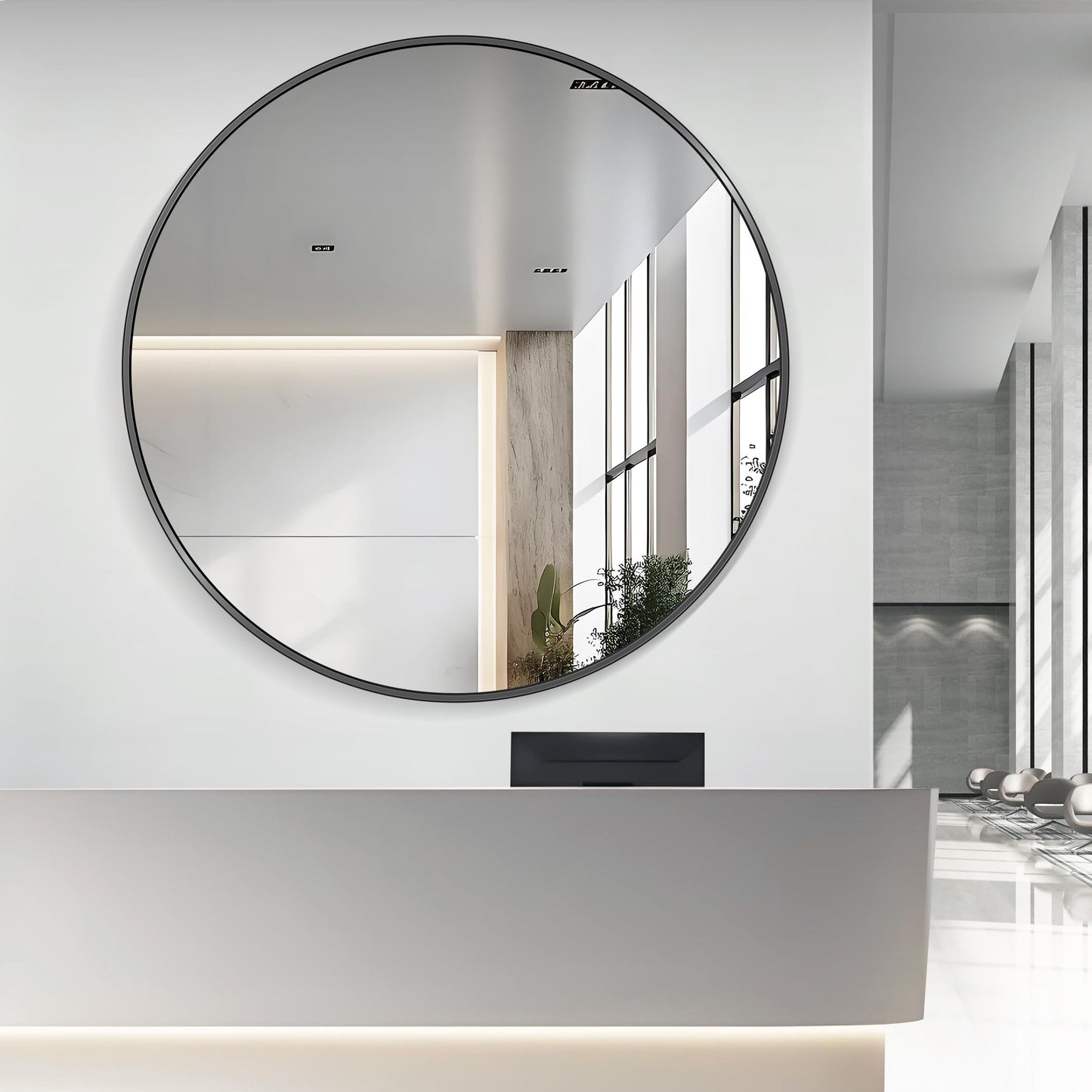 Koonmi 42" Black Circle Mirror Wall Mounted Round Mirror with Metal Frame for Bathroom/Living Room/Vanity/Bedroom