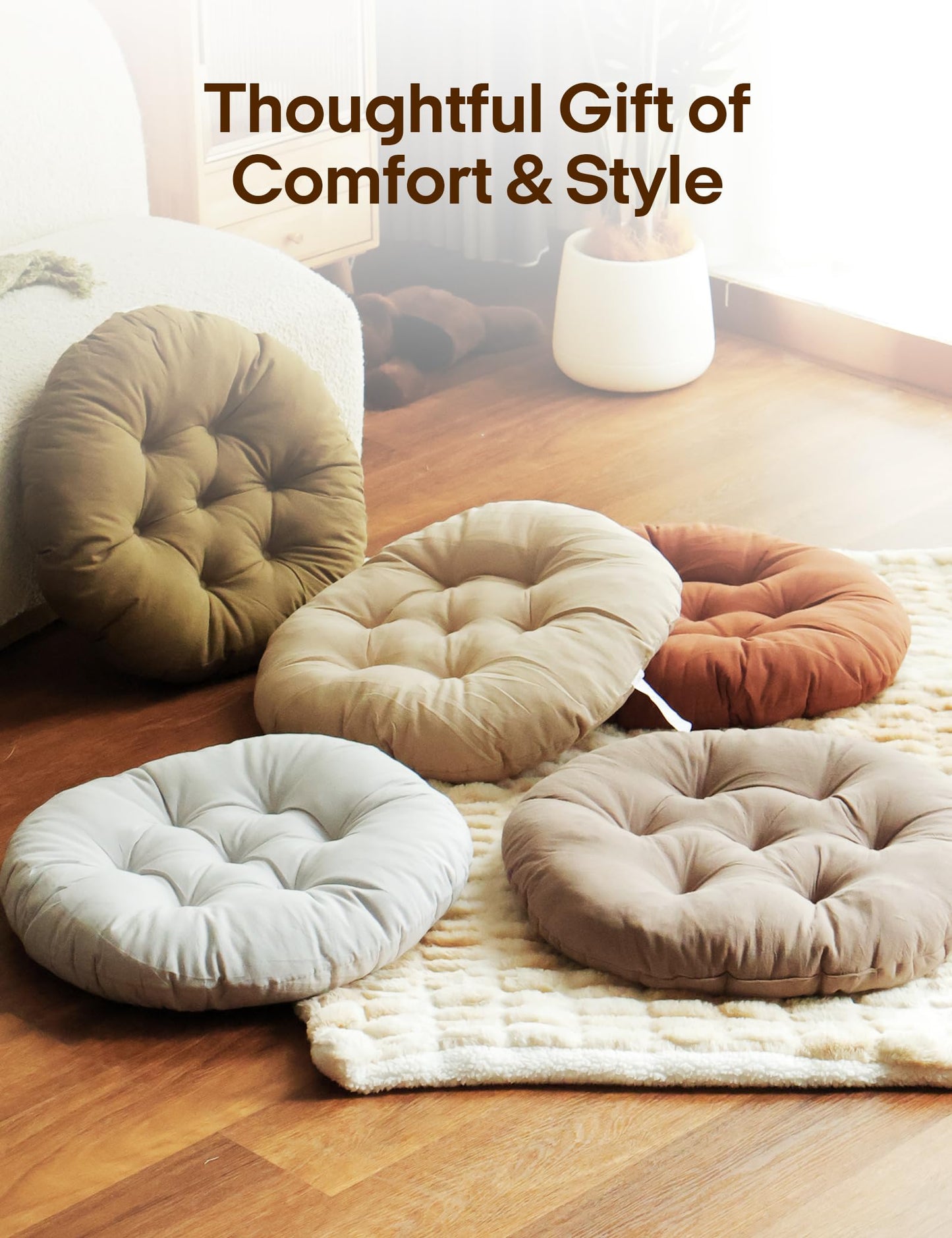 ZonLi Floor Pillows Round Large Seating for Adults,Tufted Accents Floor Cushions for Living Room Tatami, Grey, 22x22 Inch