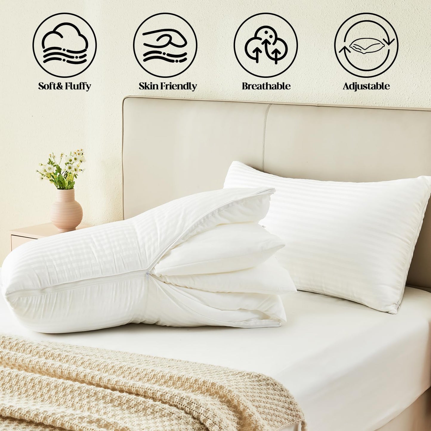 Dormirpilow Adjustable Layer Pillows,Assembled Bed Pillow,Luxury Queen Pillows Set of 2 for Back,Stomach or Side Sleepers,Queen (Pack of 2)